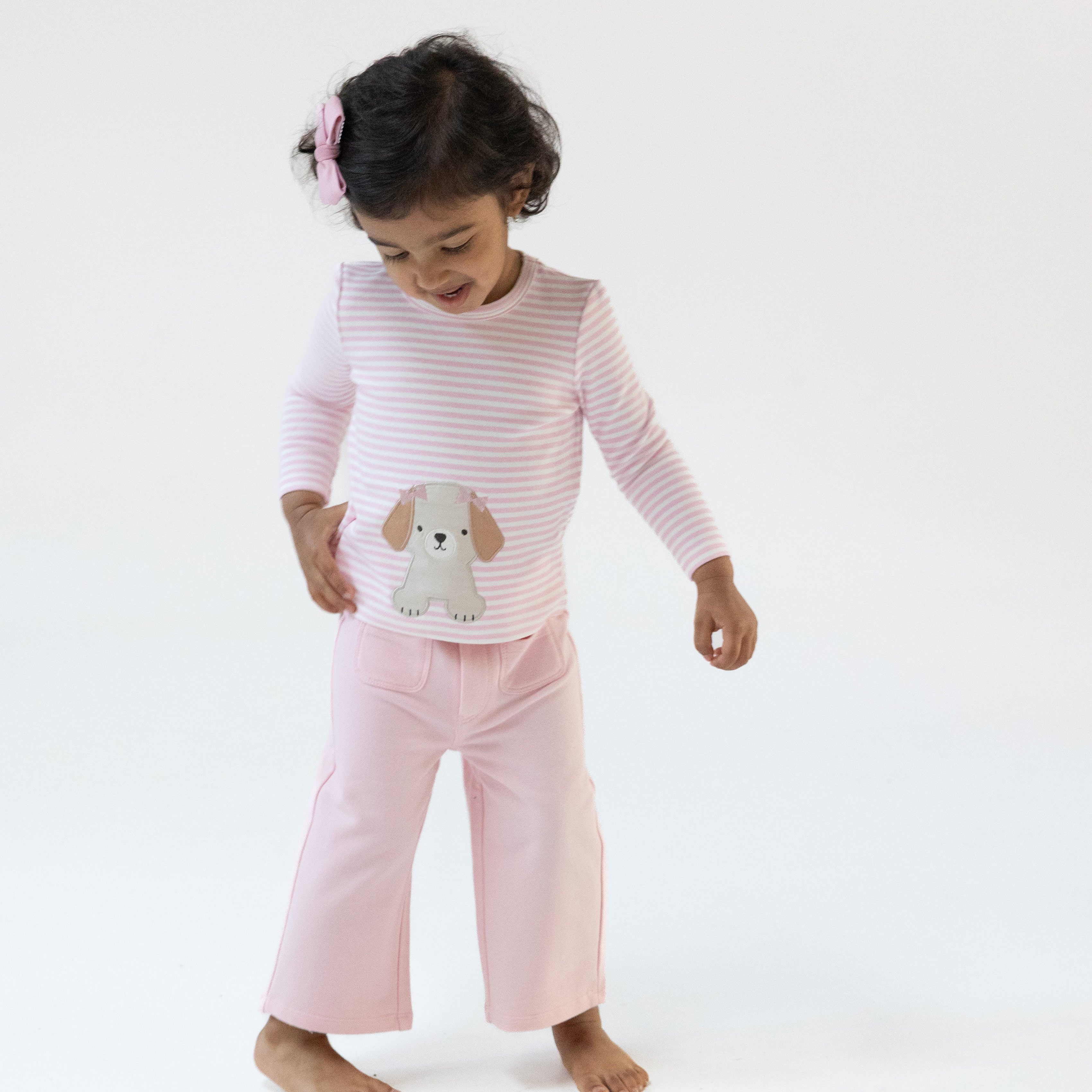 Uni Long Sleeve Shirt in our  Stripes With Puppy Detailing print from Angel Dear