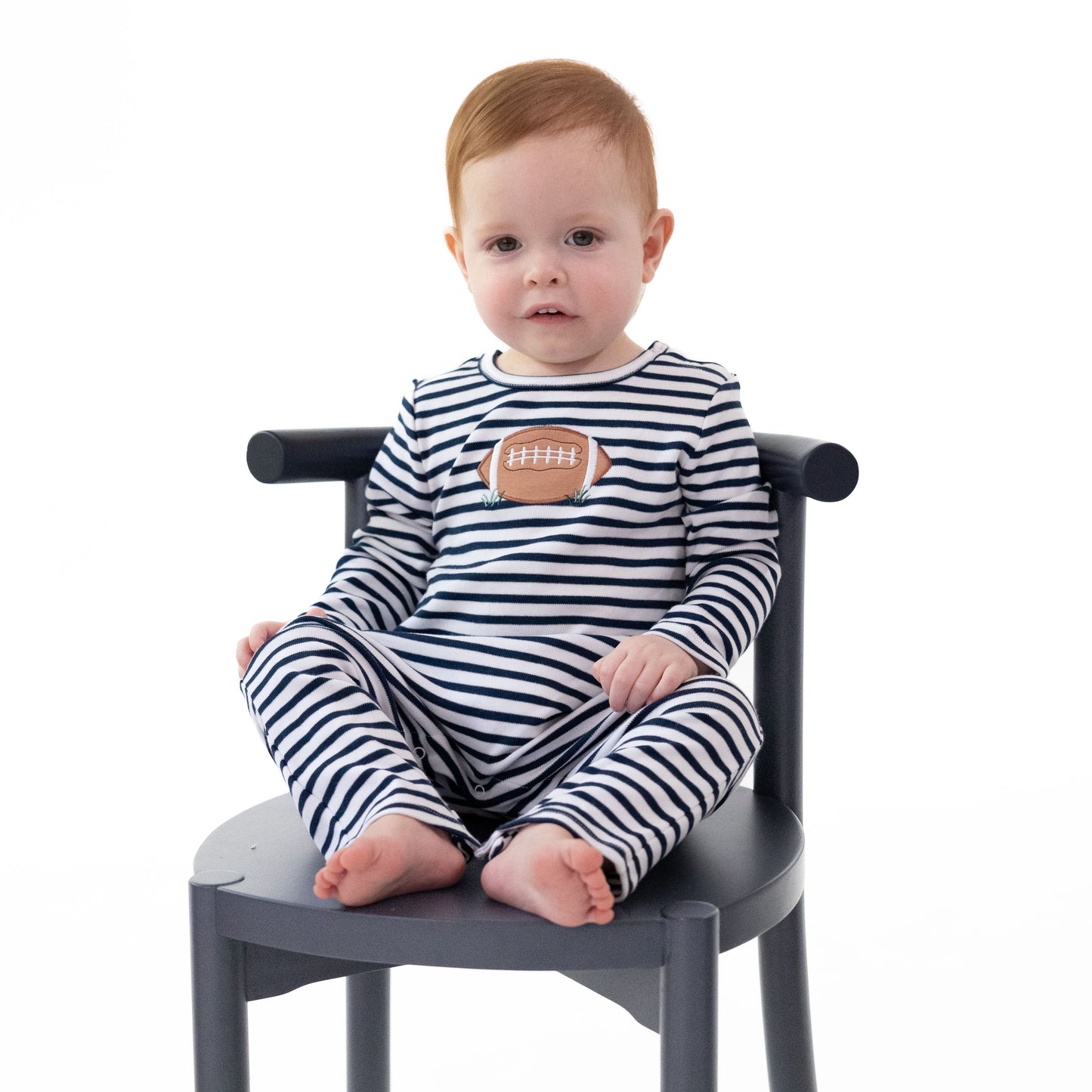 Football Navy - Long Sleeve Snap Shoulder Romper