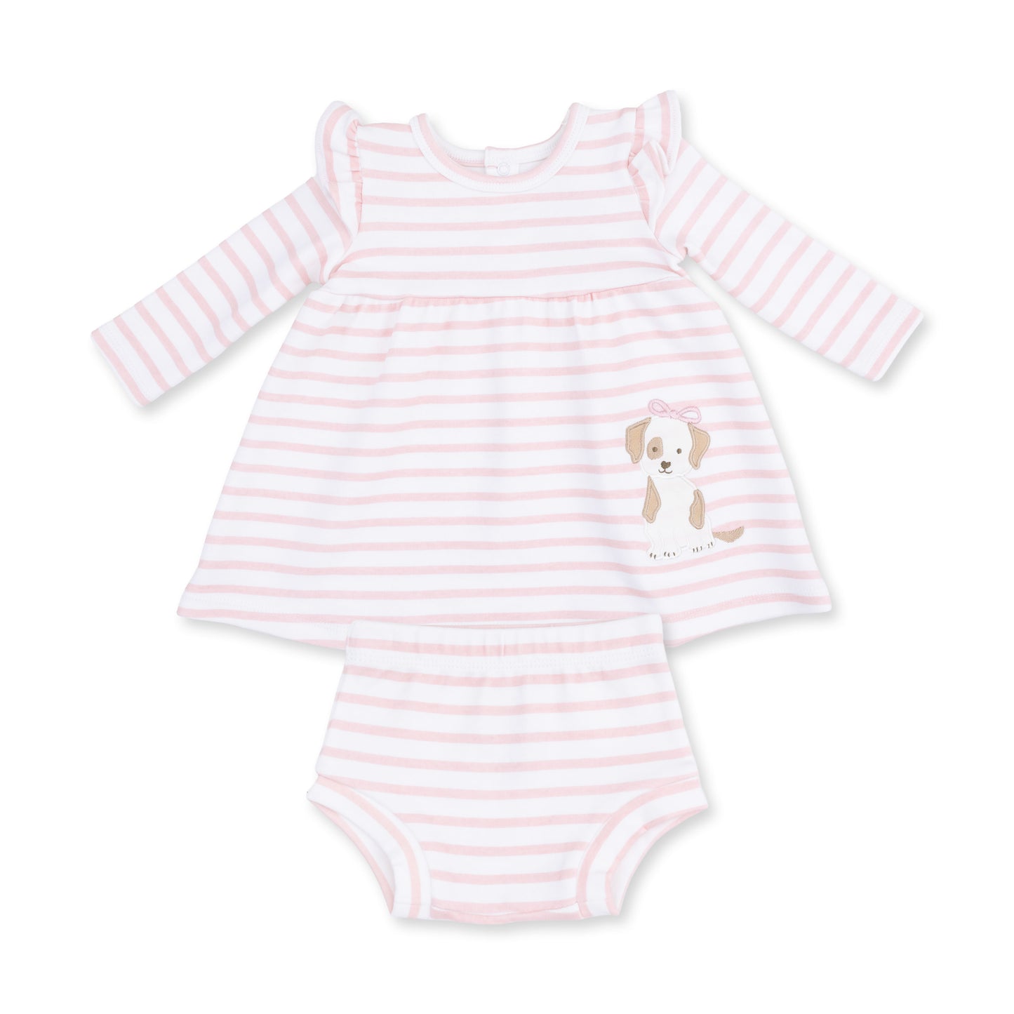 Stripe Puppy - Long Sleeve Dress with Ruffle and Bloomer (2T-4T Dress Only)