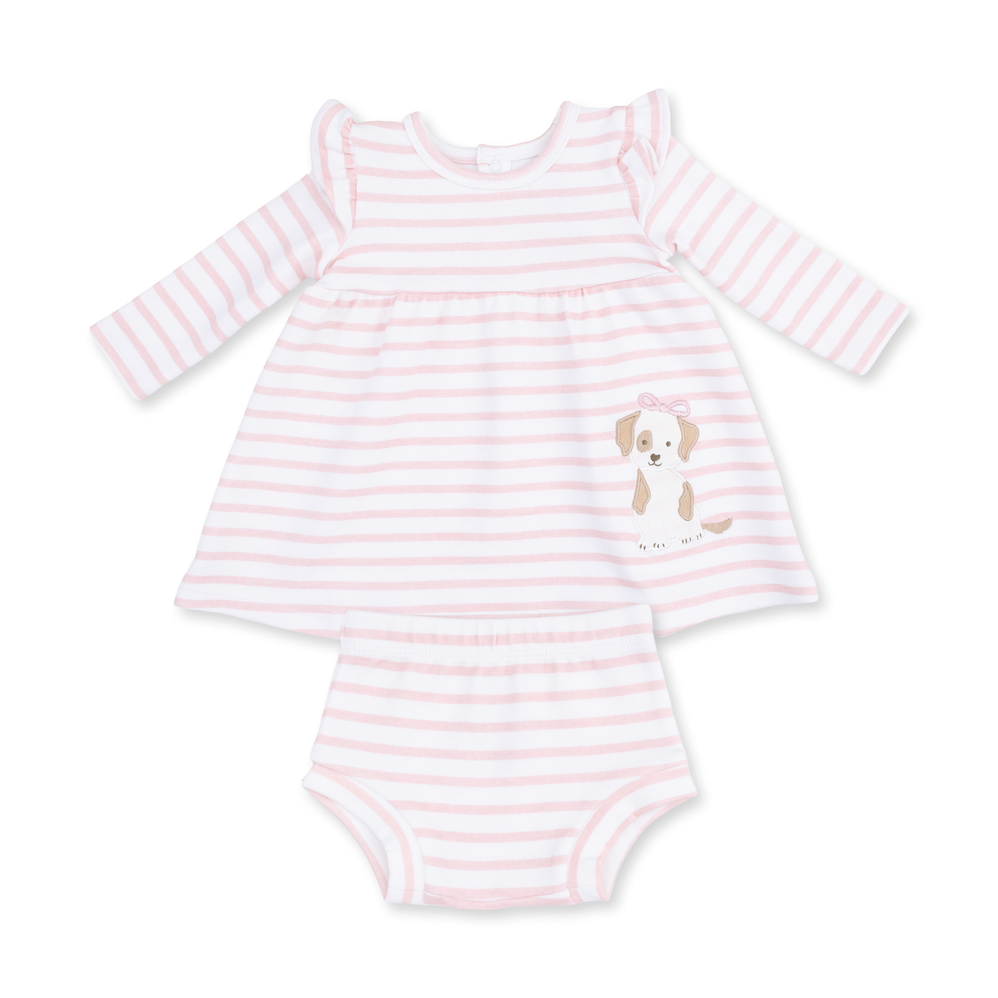 Stripe Puppy - Long Sleeve Dress with Ruffle and Bloomer (2T-4T Dress Only)