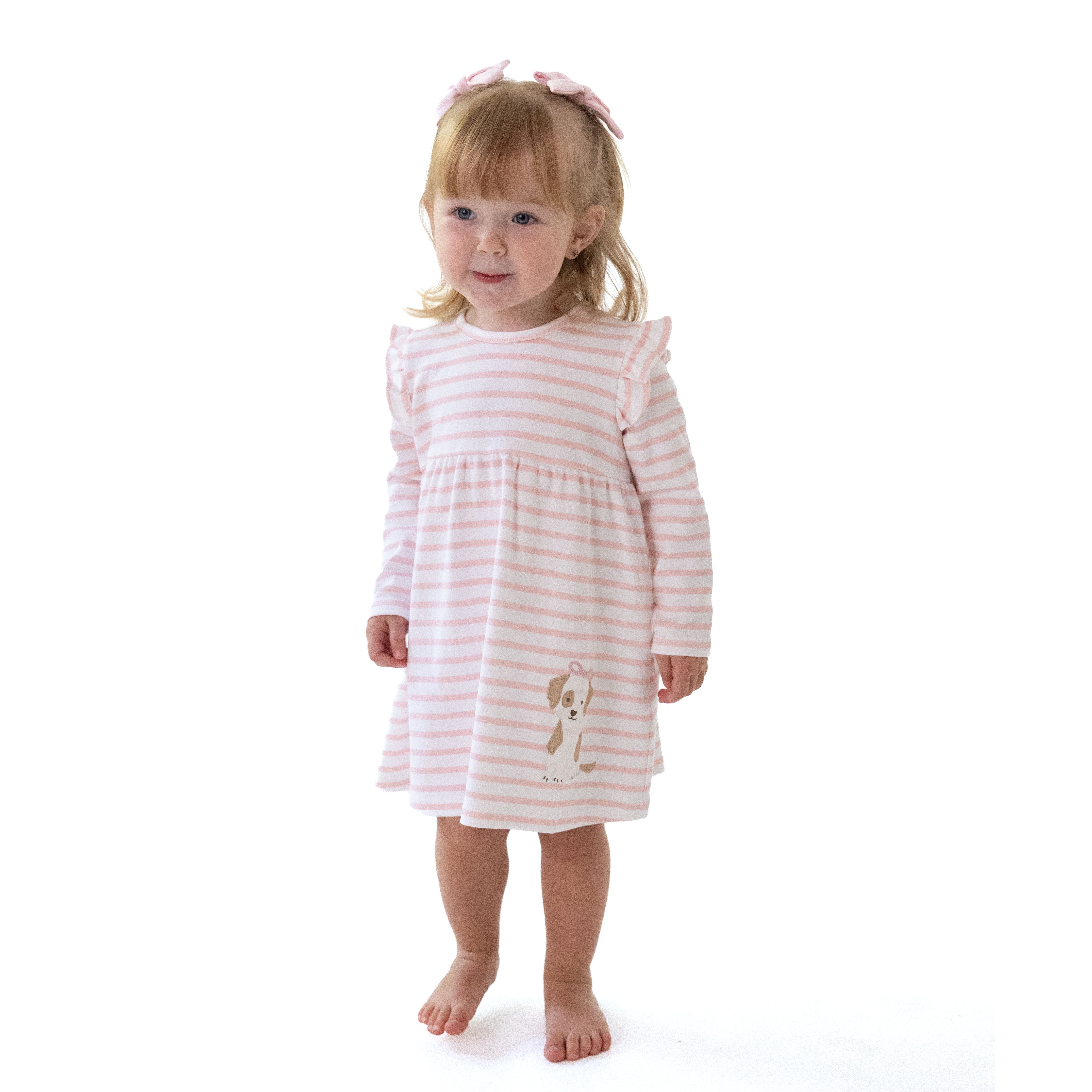 Stripe Puppy - Long Sleeve Dress with Ruffle and Bloomer (2T-4T Dress Only)