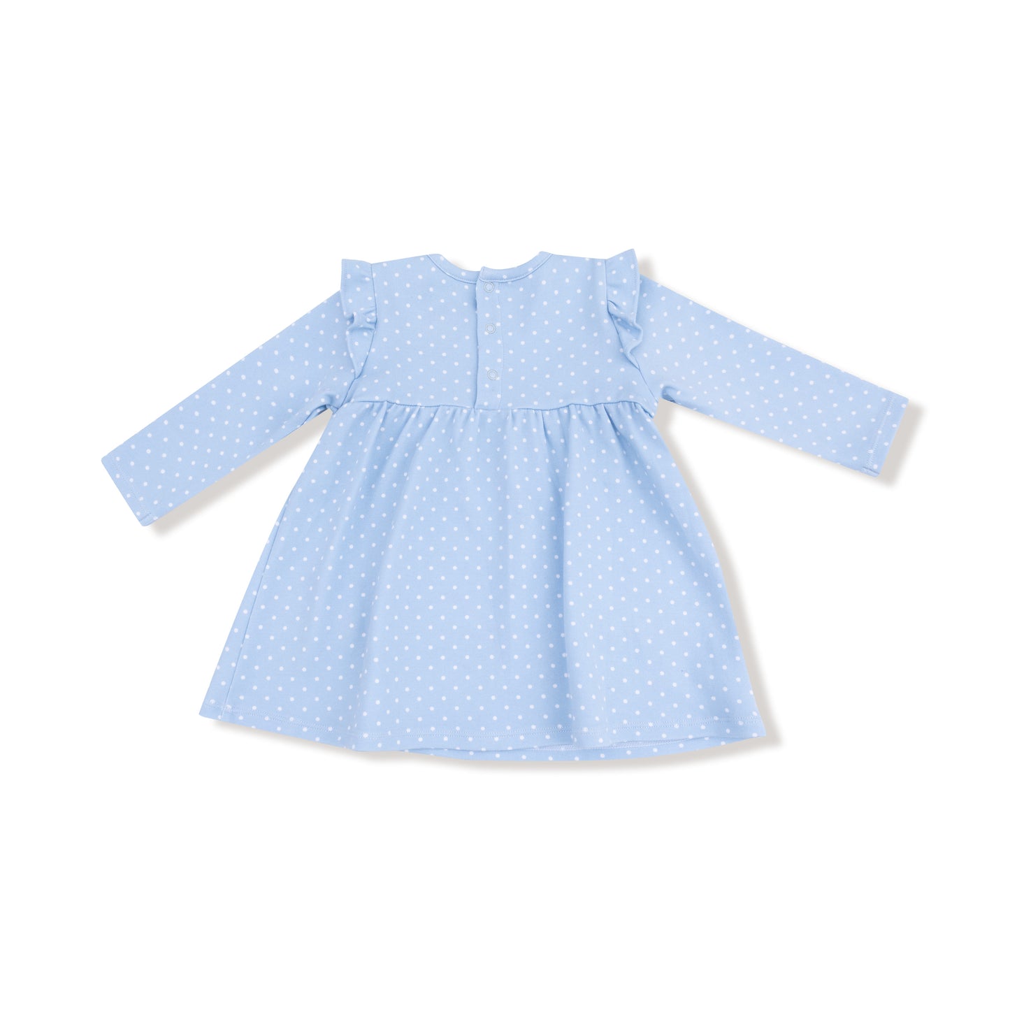 Mushroom House Long Sleeve Dress with Diaper Cover in our  Chambray Blue Dot print from Angel Dear