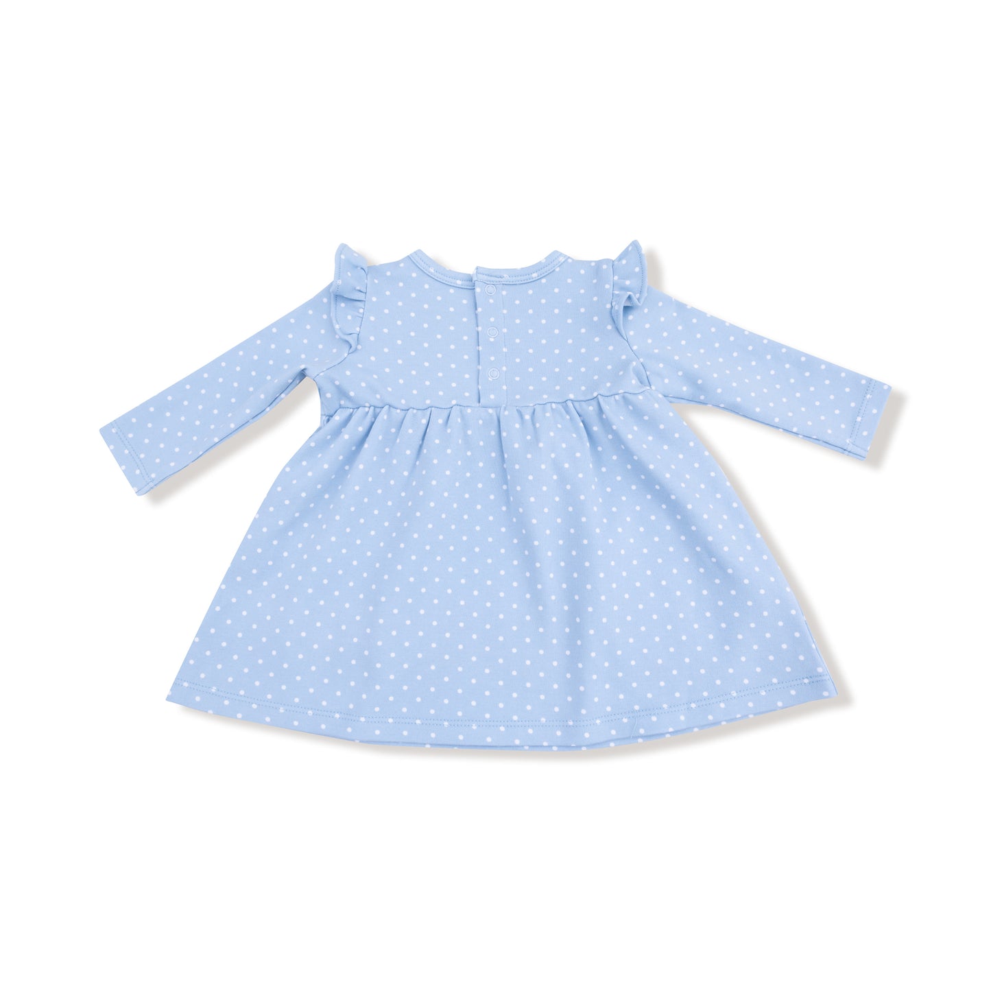 Duck Family Long Sleeve Dress with Diaper Cover in our  Chambray Blue Dot print from Angel Dear