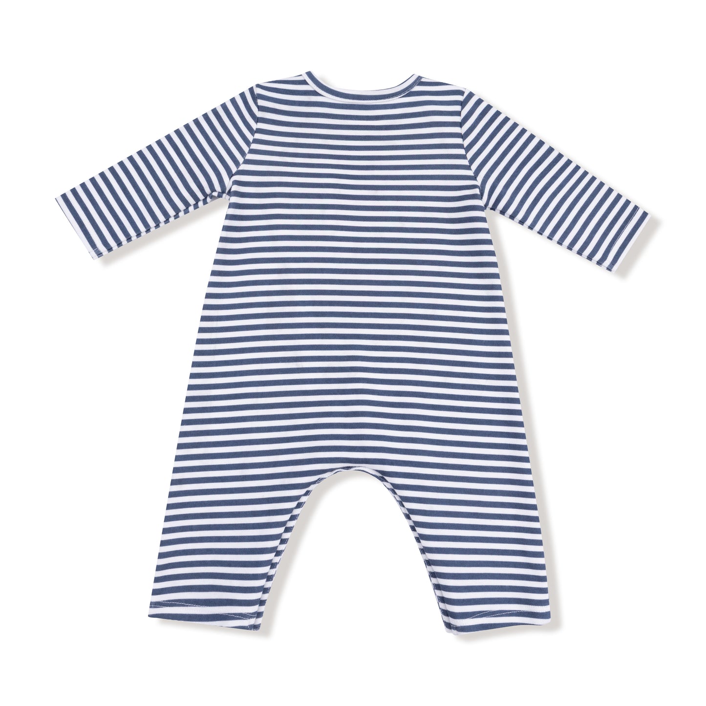 Long Sleeve Snap Shoulder Romper in our  Stripes With Puppy Detailing  print from Angel Dear