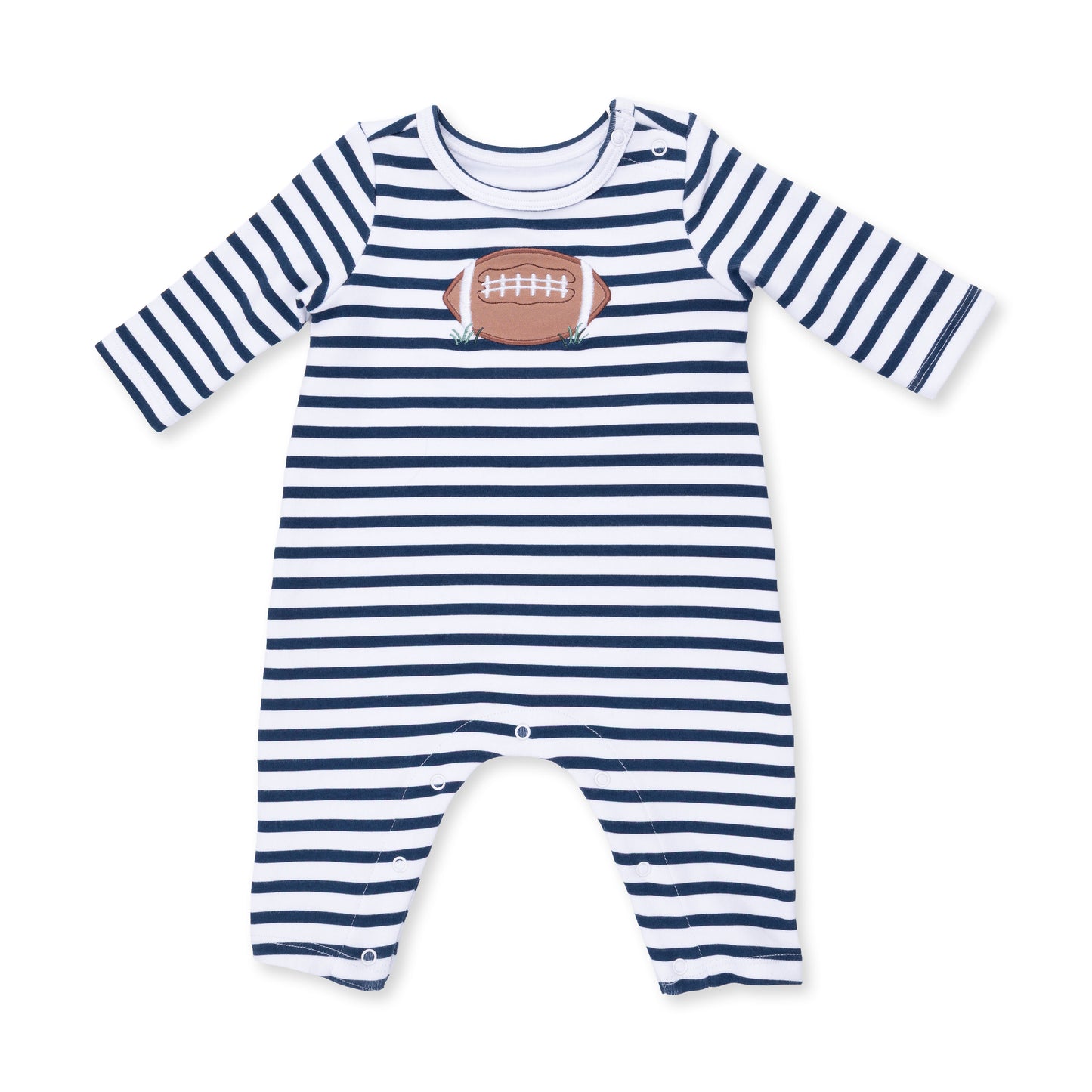 Football Navy - Long Sleeve Snap Shoulder Romper