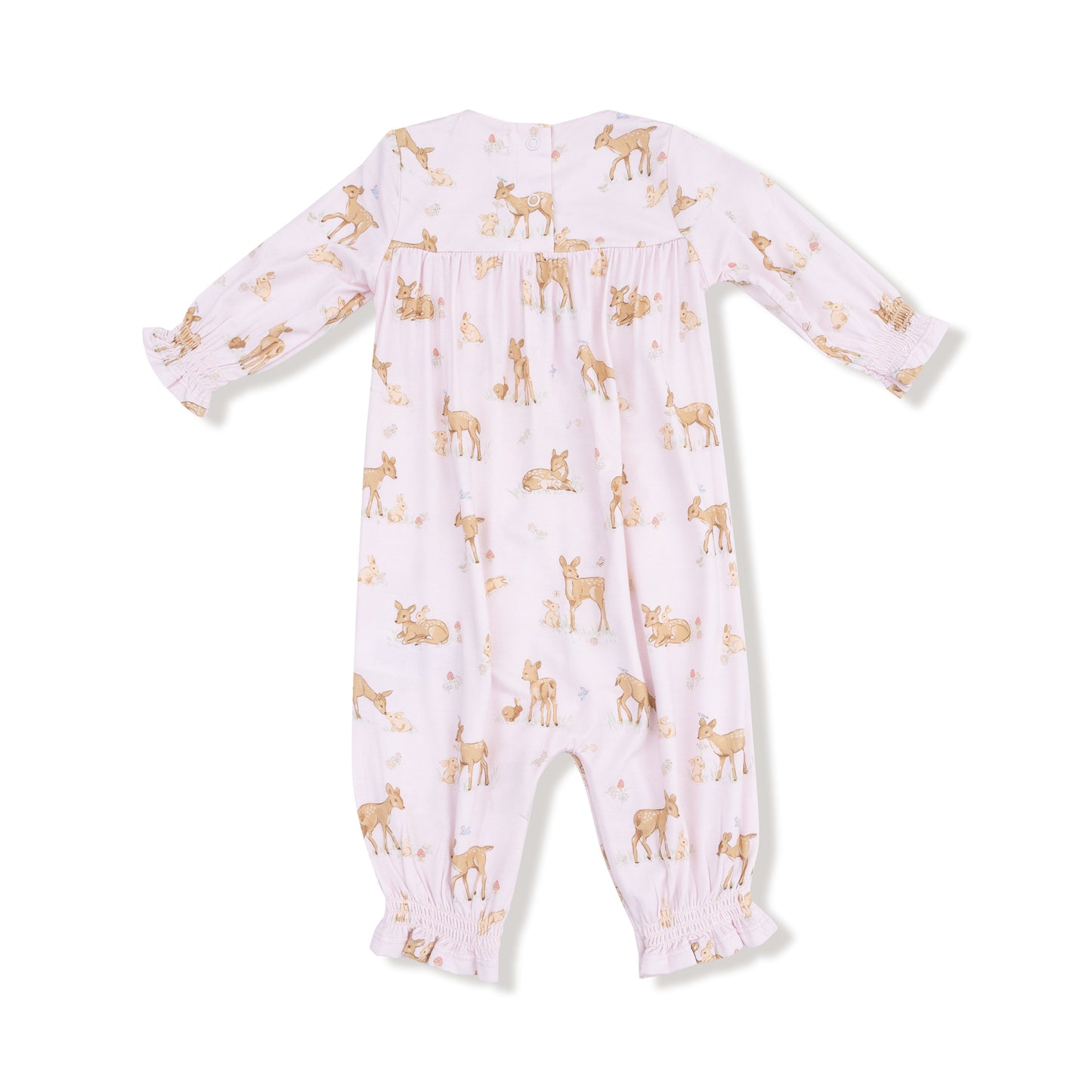 Smocked Long Sleeve Romper in our  Little Fawn print from Angel Dear