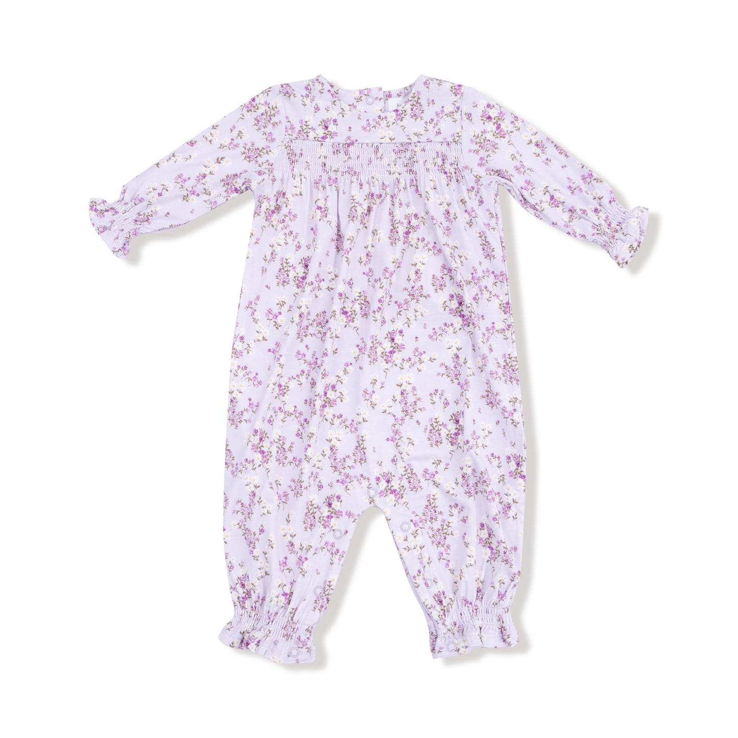 Smocked Long Sleeve Romper in our  Sweet Dream Florals print from Angel Dear