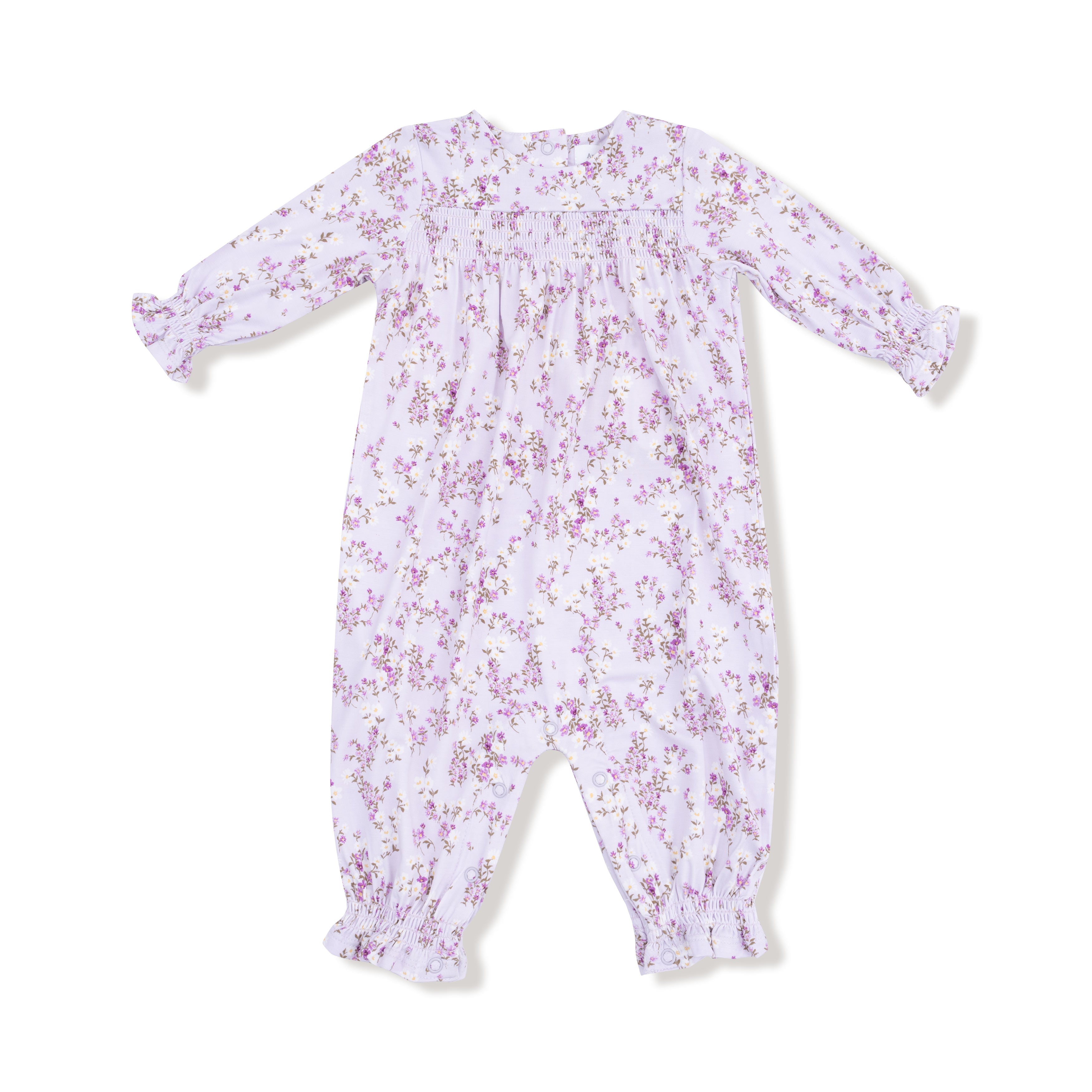 Smocked Long Sleeve Romper in our  Sweet Dream Florals print from Angel Dear