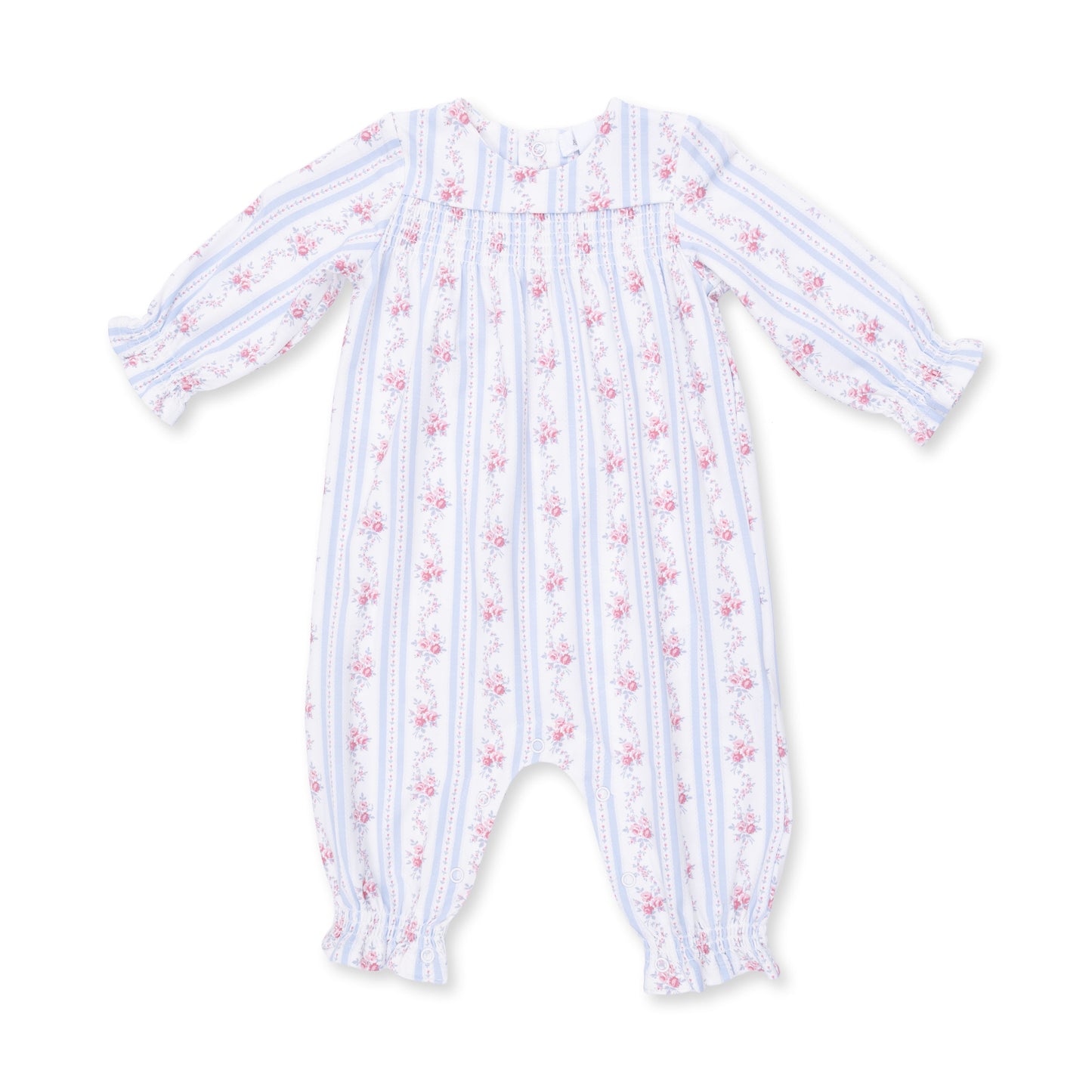 Anna Floral Stripe - Smocked Long Sleeve Romper