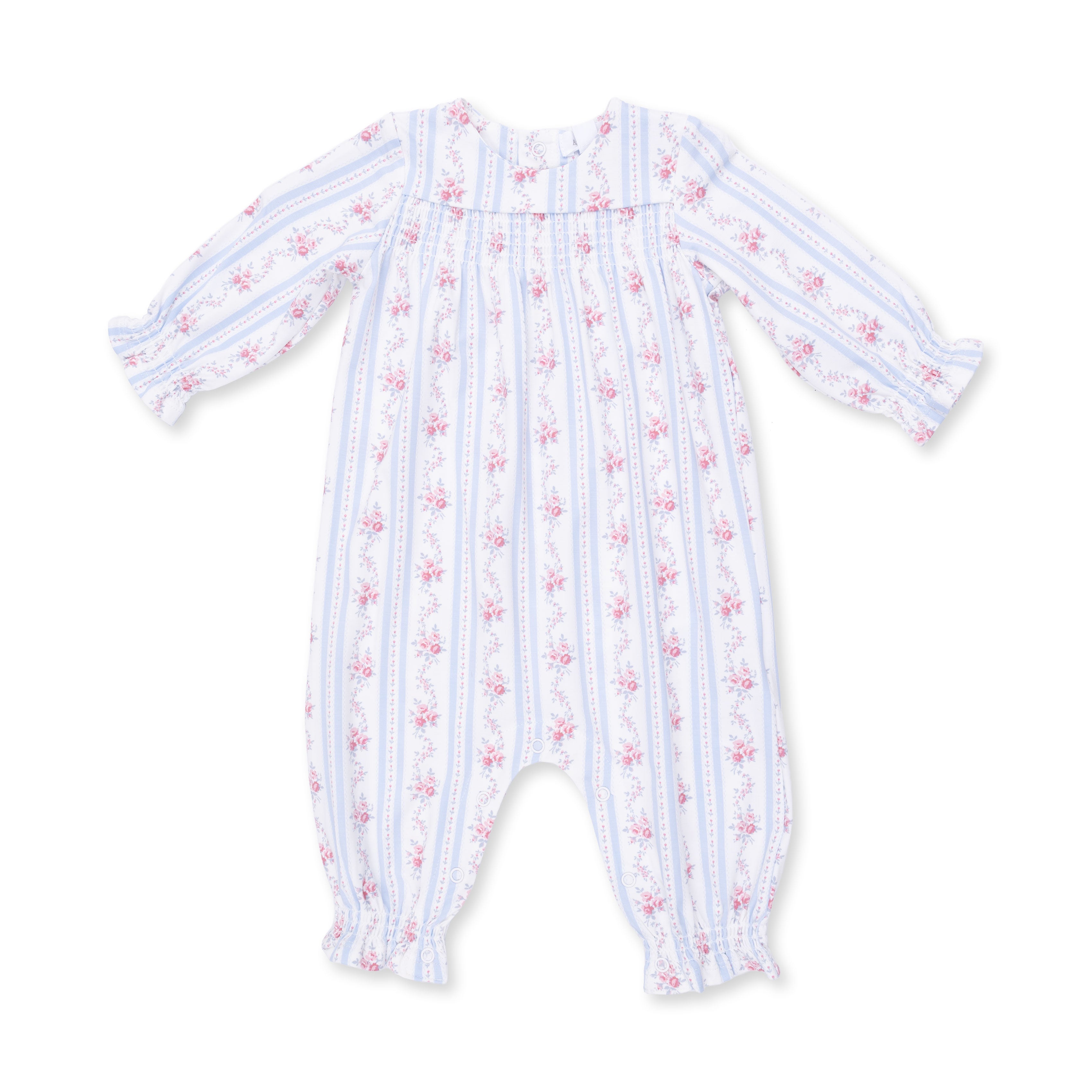 Anna Floral Stripe - Smocked Long Sleeve Romper