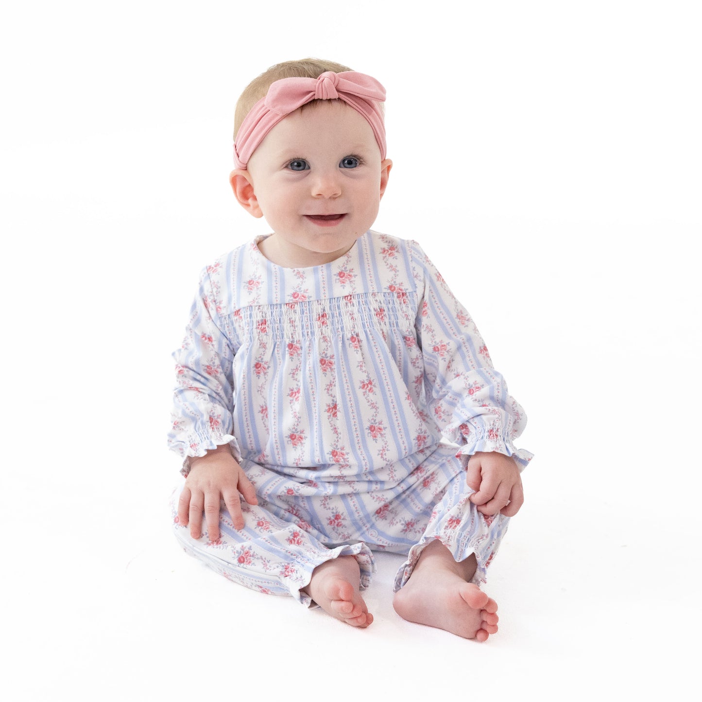 Anna Floral Stripe - Smocked Long Sleeve Romper