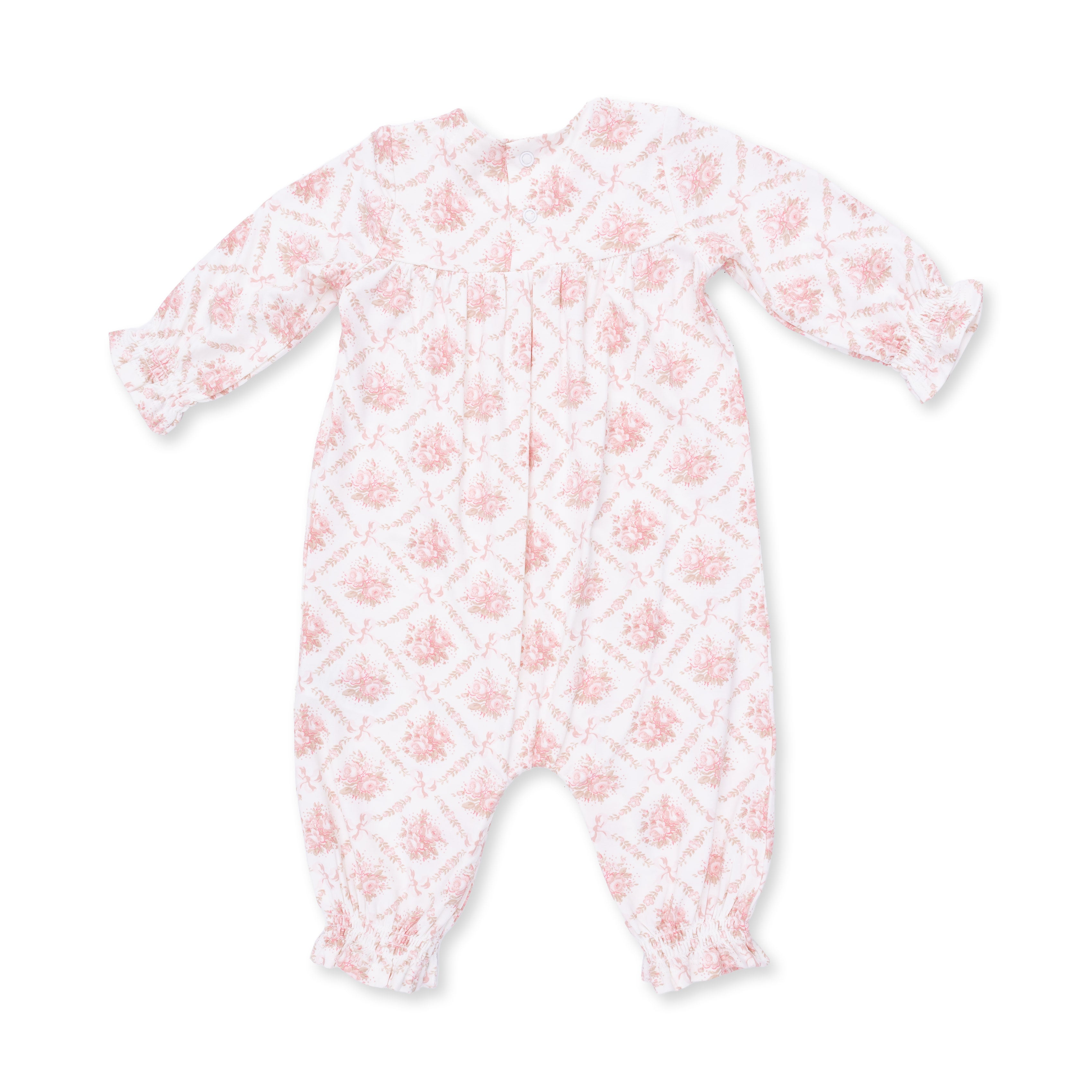 Rose Bow Lattice - Smocked Long Sleeve Romper