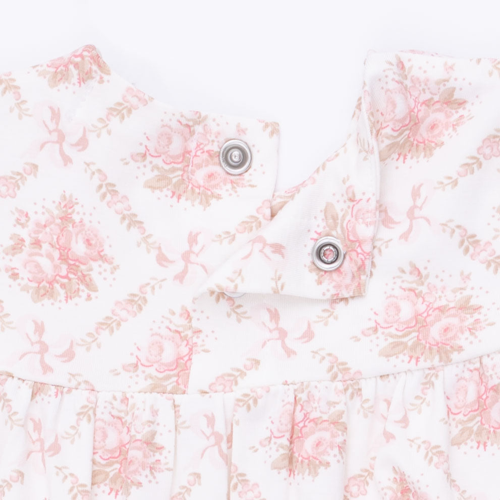 Rose Bow Lattice - Smocked Long Sleeve Romper