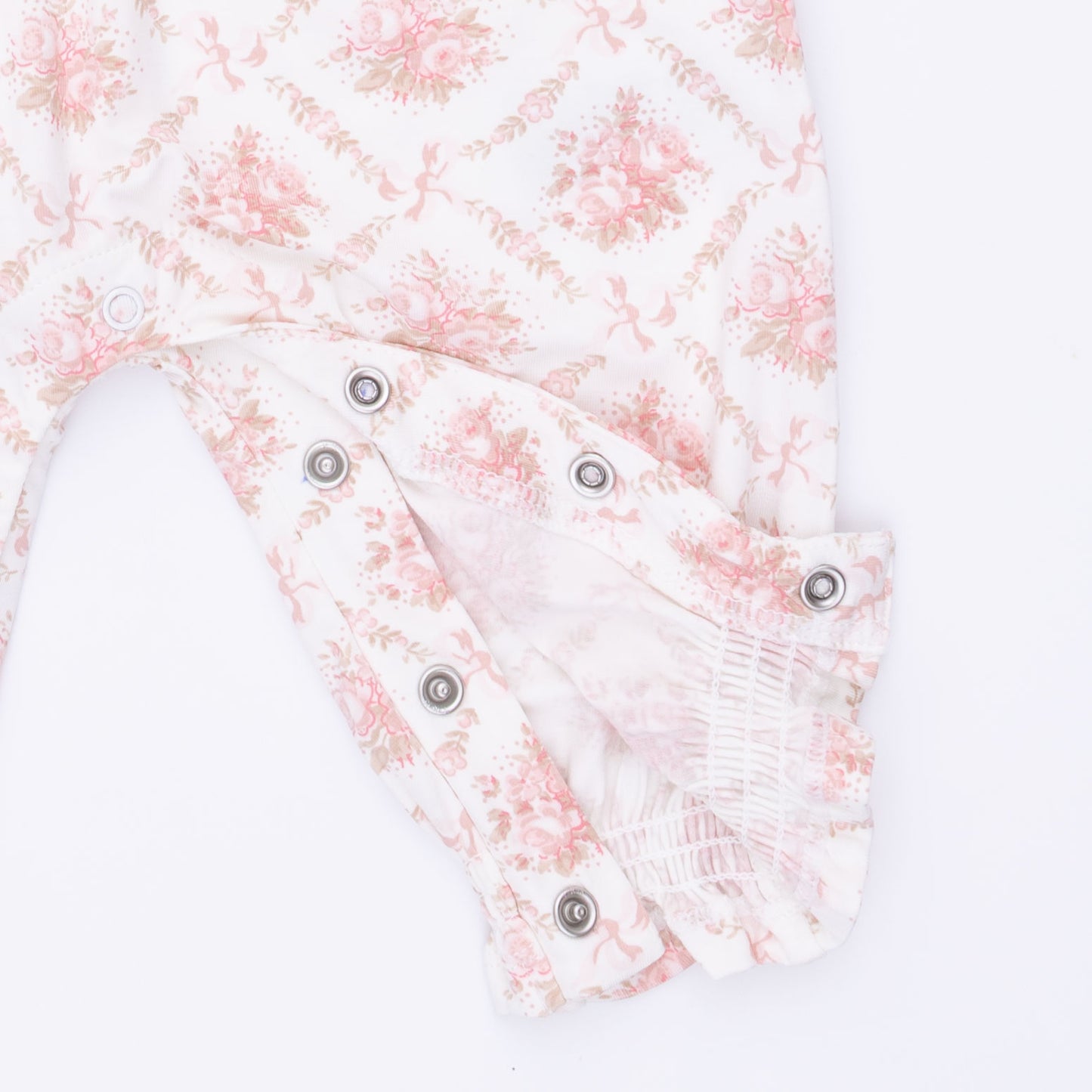Rose Bow Lattice - Smocked Long Sleeve Romper