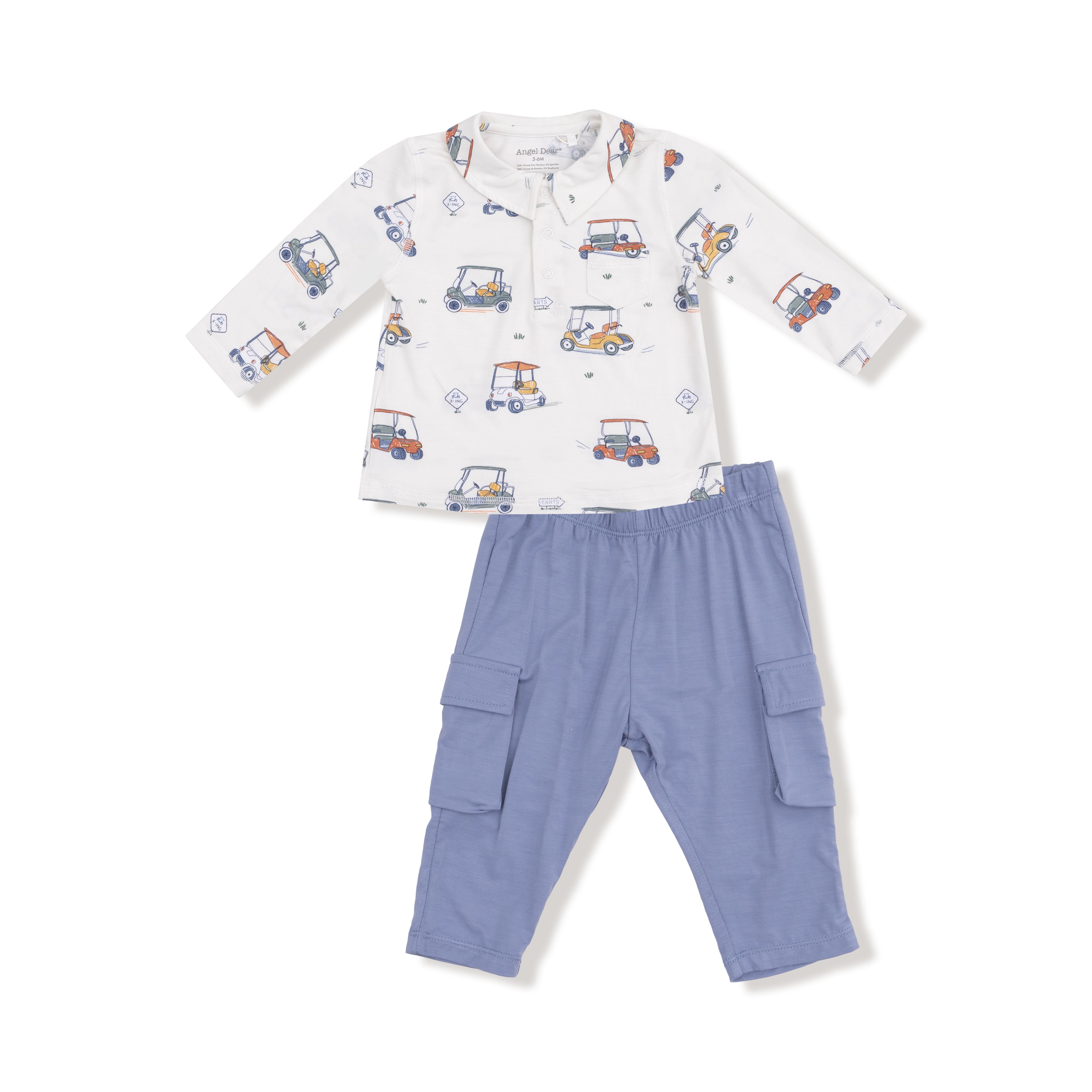Polo with Cargo Pants in our  Zooming Golf Carts print from Angel Dear