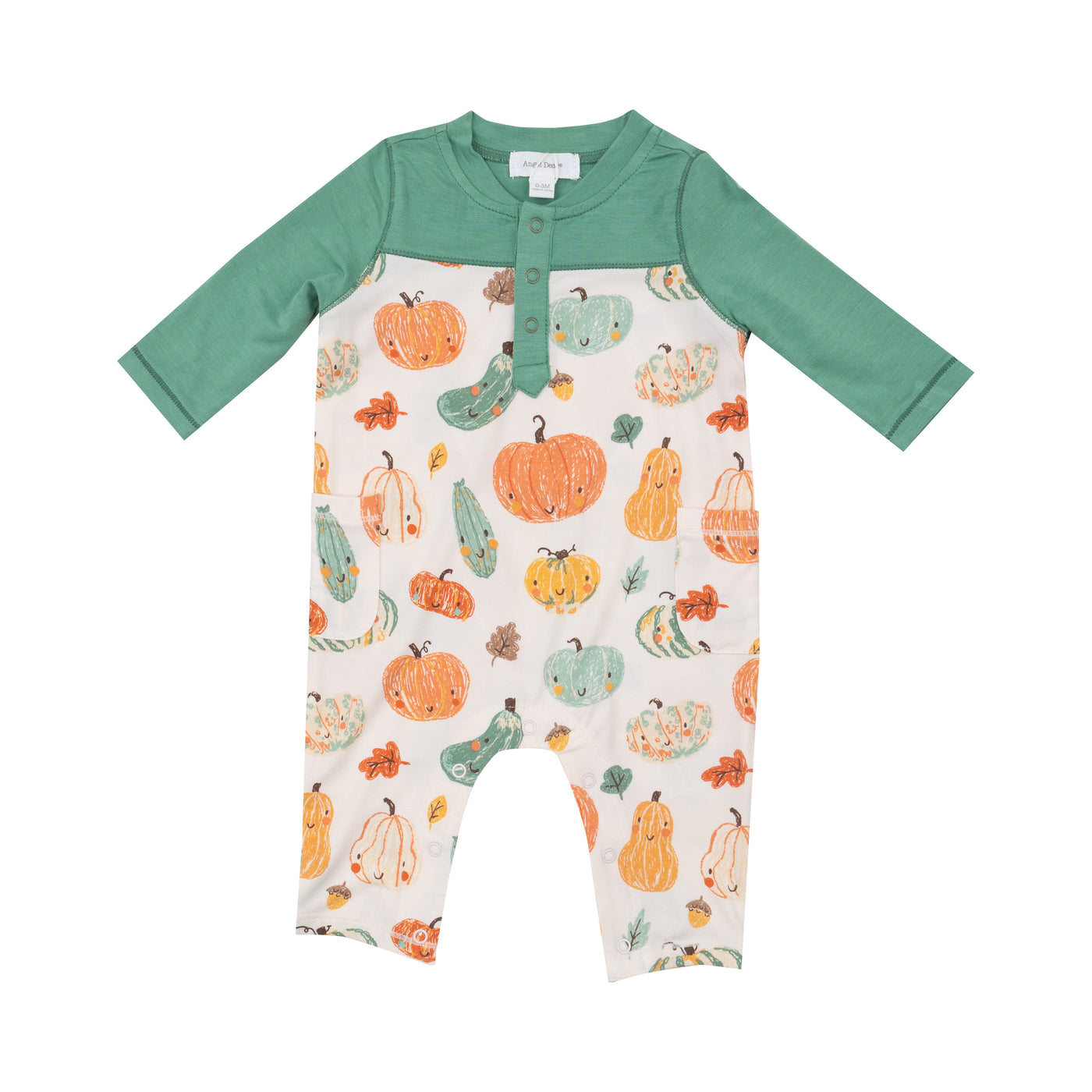 Romper W/ Contrast Sleeve - Crayon Pumpkins-Angel Dear