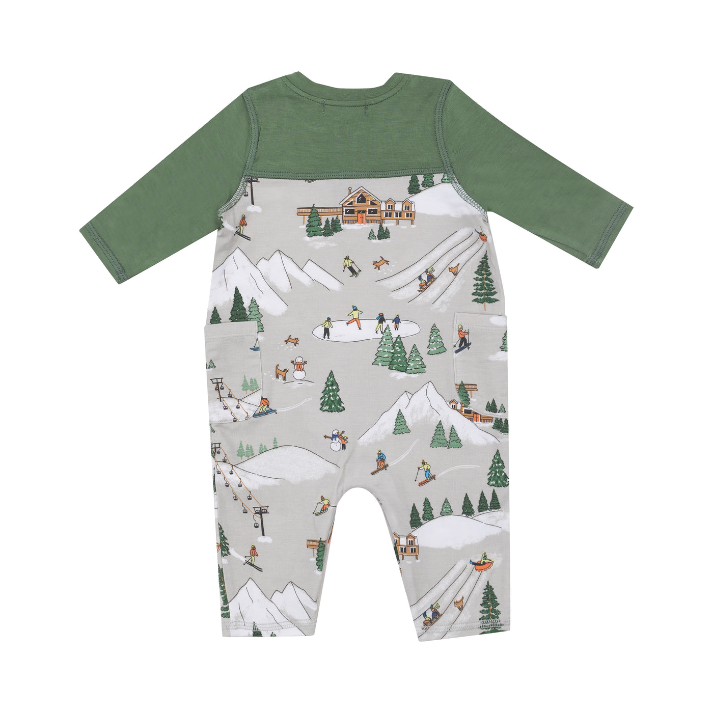 Romper W/ Contrast Sleeve - Winter Fun Skiers-Angel Dear