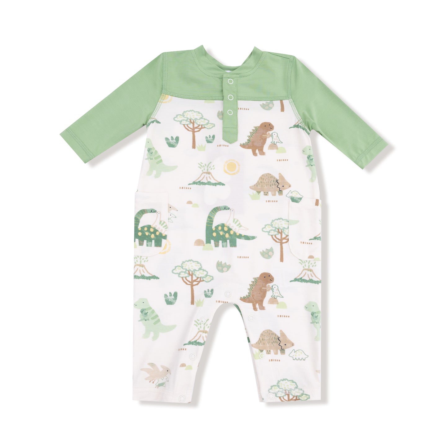 Romper with Contrast Sleeves in our  Baby Love Dinos print from Angel Dear