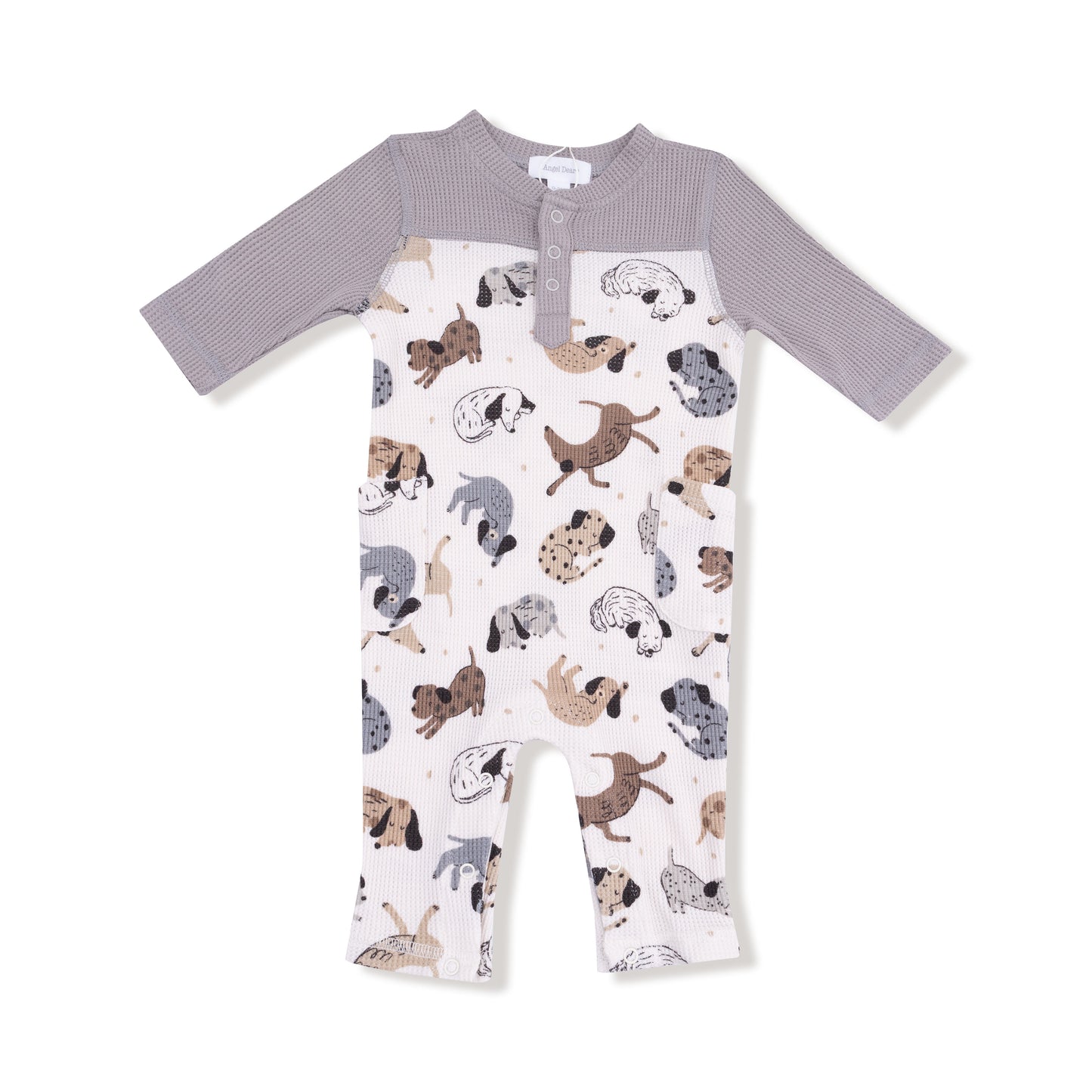 Romper with Contrast Sleeves in our  Cozy Pups print from Angel Dear