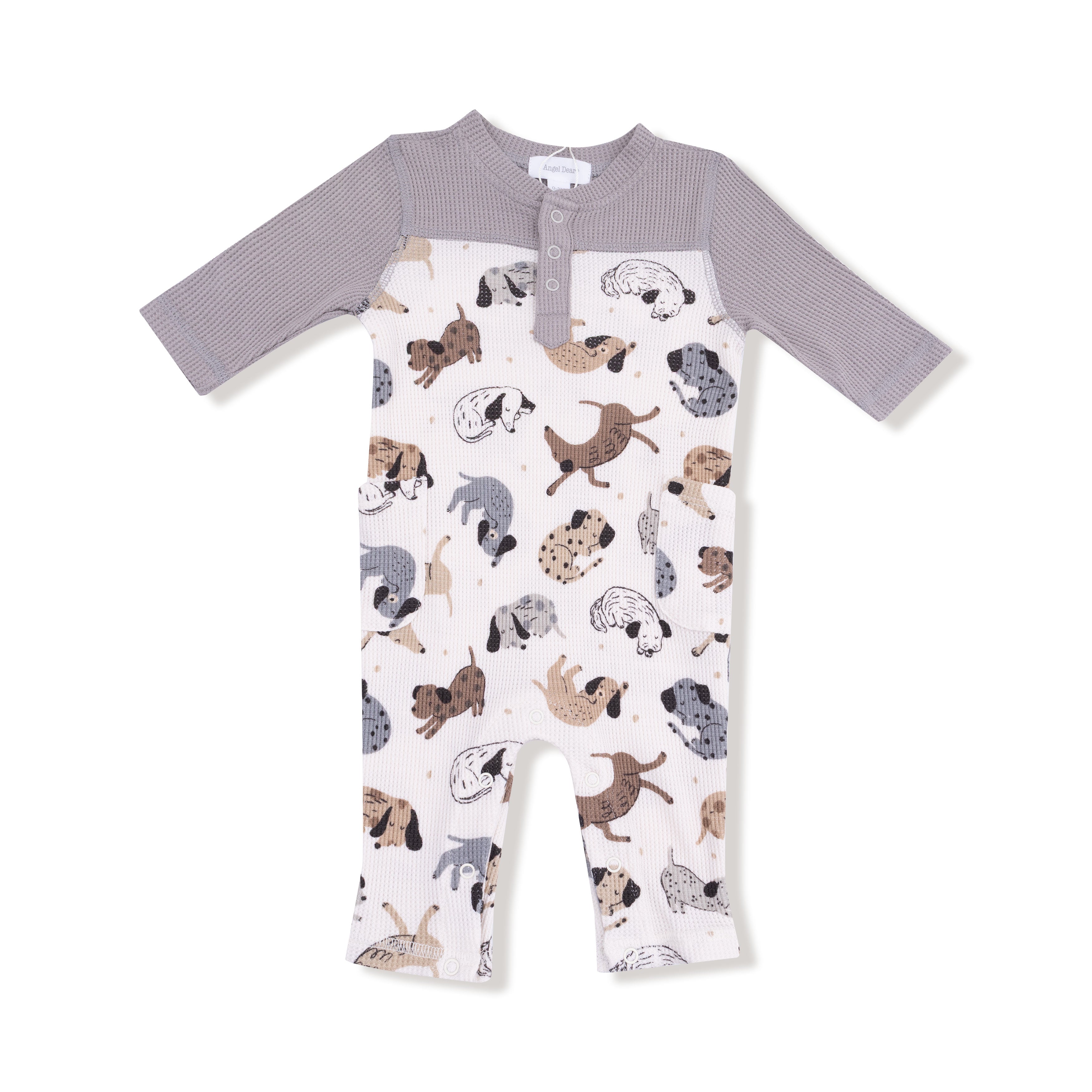 Romper with Contrast Sleeves in our  Cozy Pups print from Angel Dear