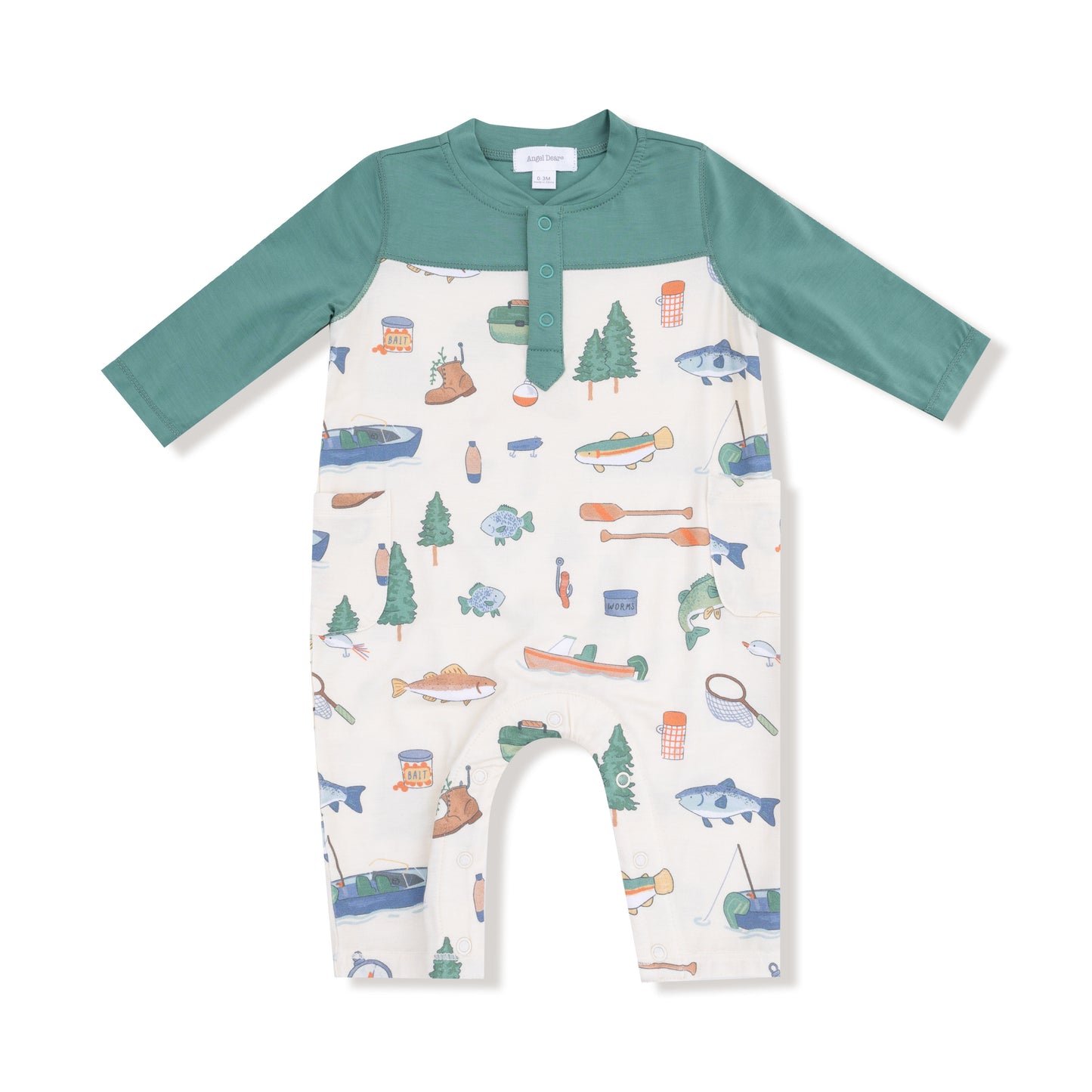 Romper with Contrast Sleeves in our  Fishing Things print from Angel Dear