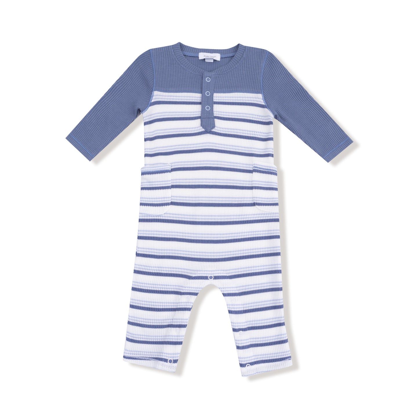 Romper with Contrast Sleeves in our  Vintage Stripe - Blue print from Angel Dear