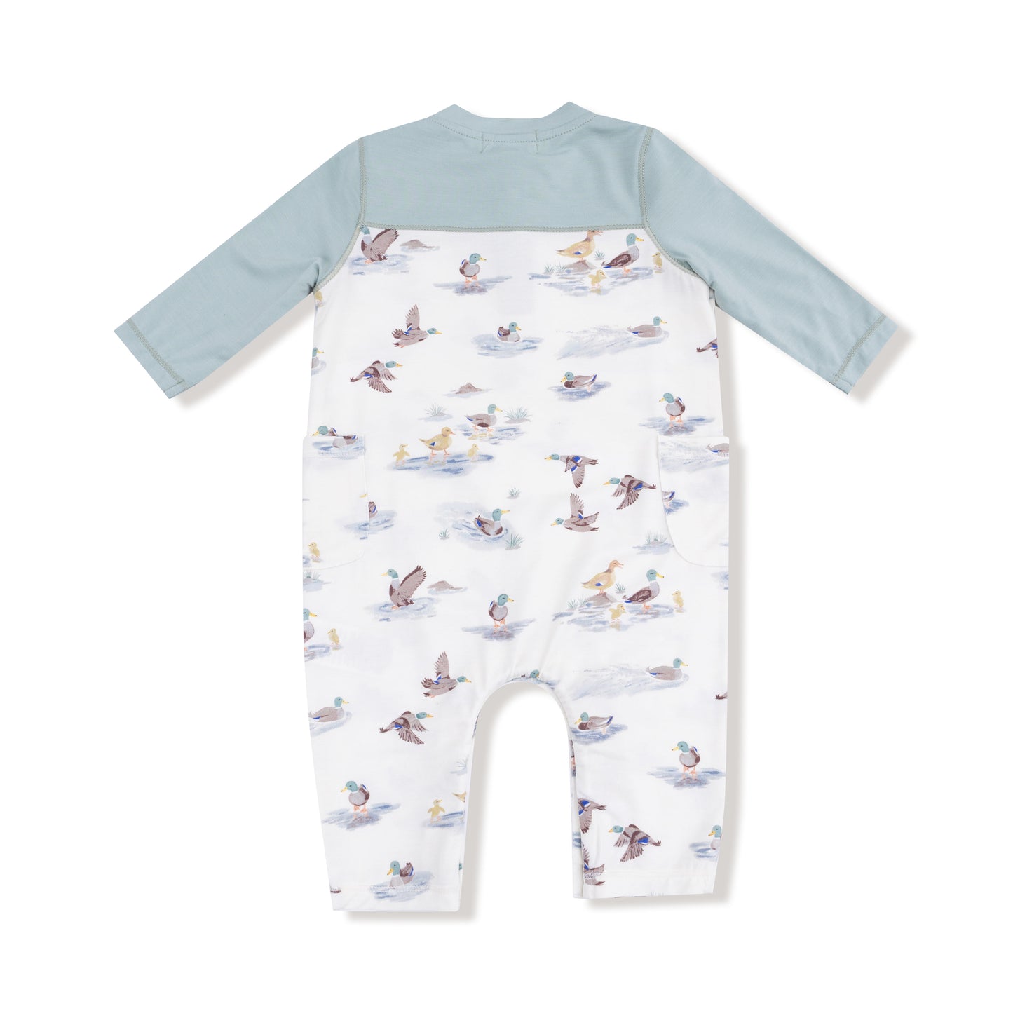 Romper with Contrast Sleeves in our  Migrating Mallards print from Angel Dear