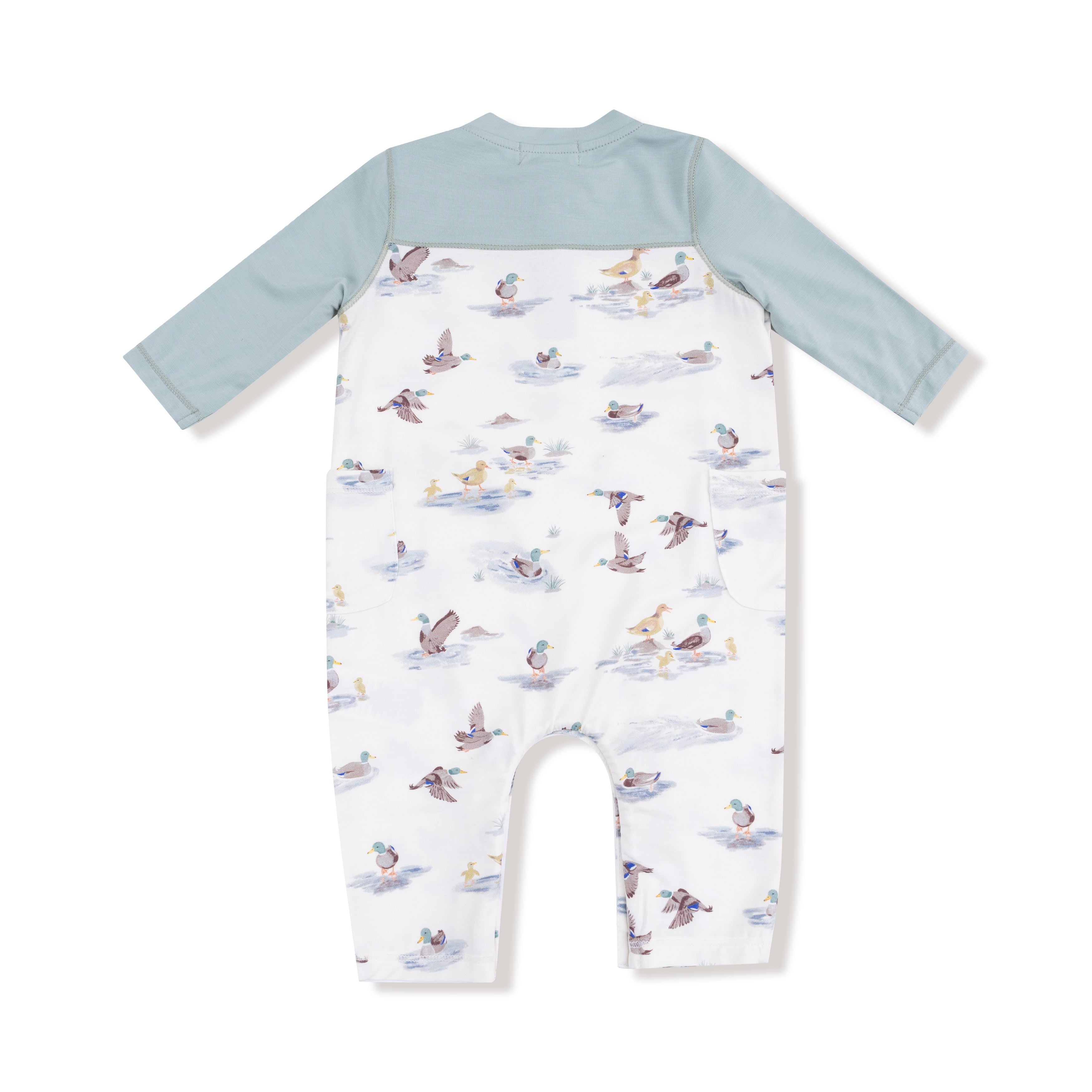 Romper with Contrast Sleeves in our  Migrating Mallards print from Angel Dear
