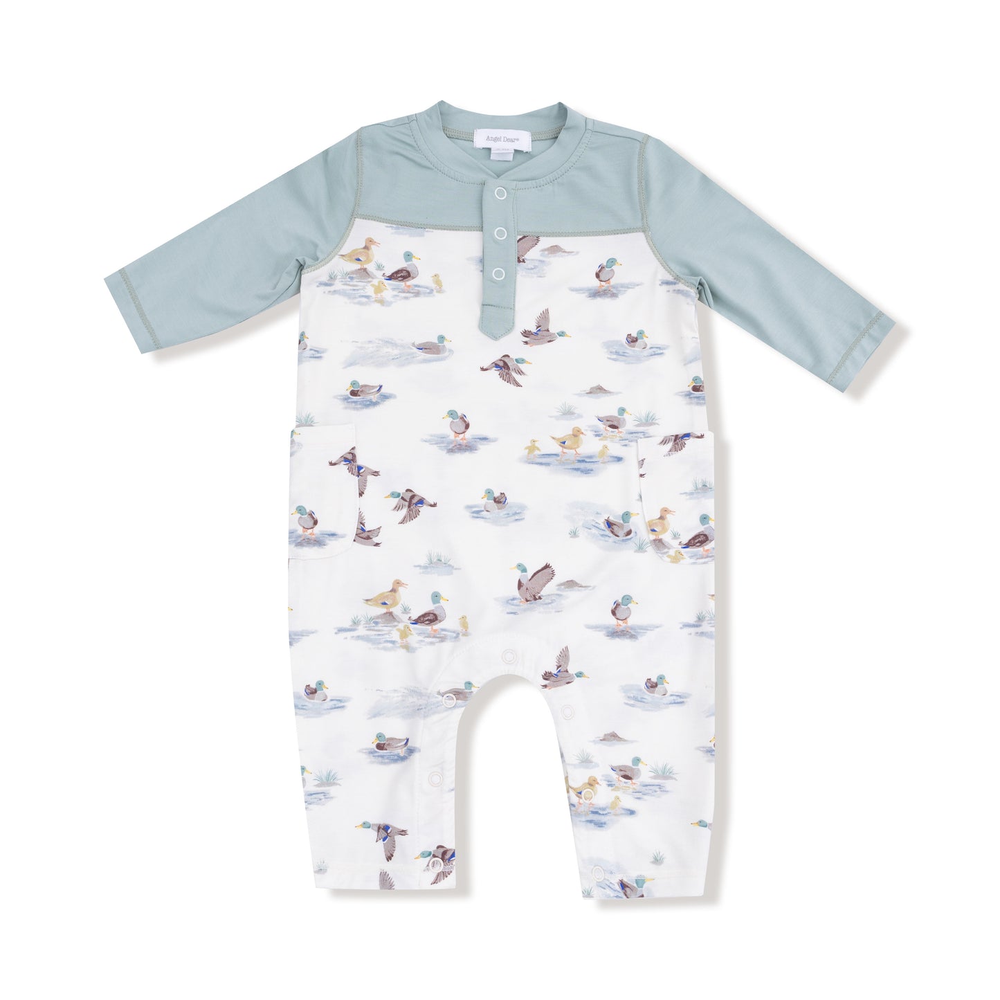 Romper with Contrast Sleeves in our  Migrating Mallards print from Angel Dear
