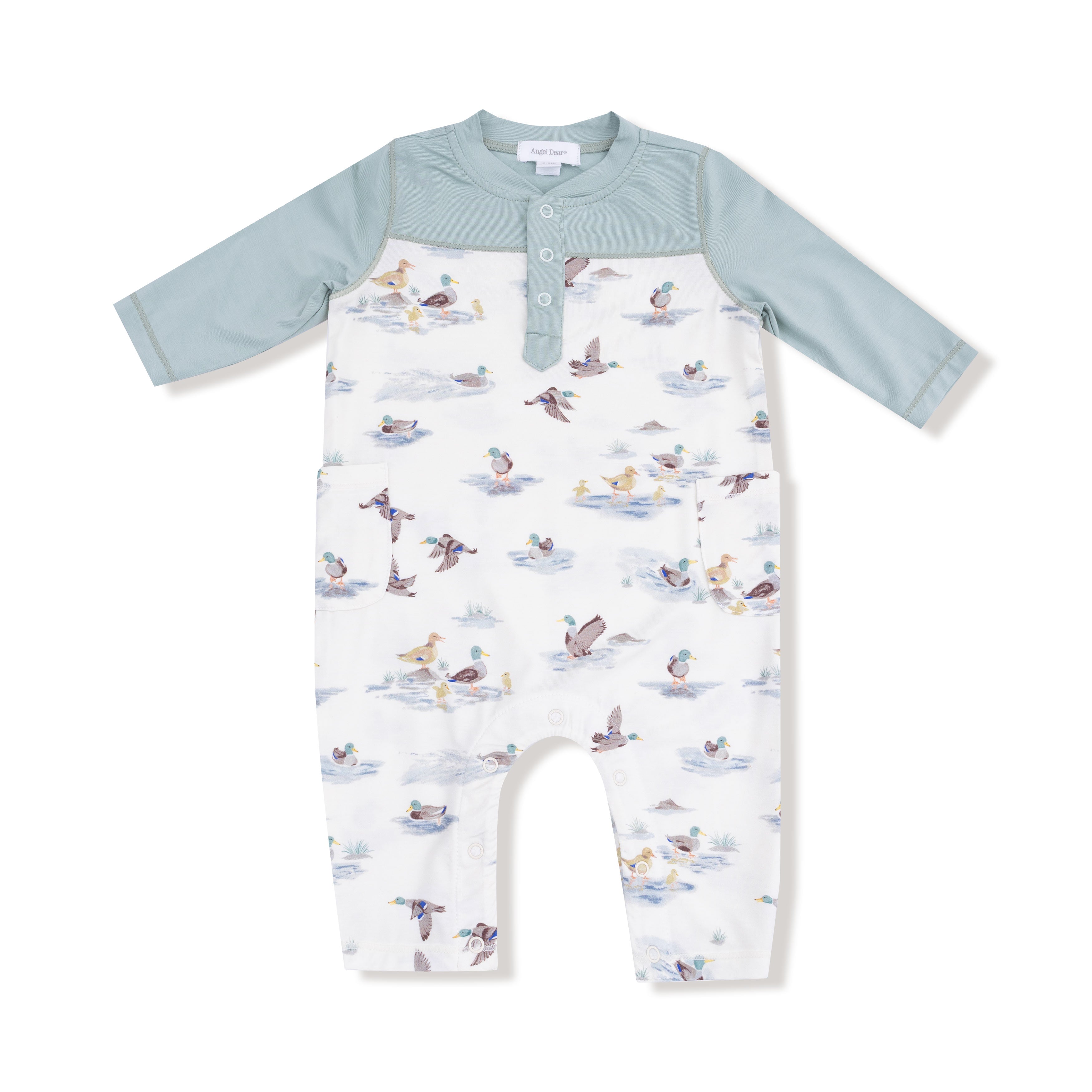 Romper with Contrast Sleeves in our  Migrating Mallards print from Angel Dear