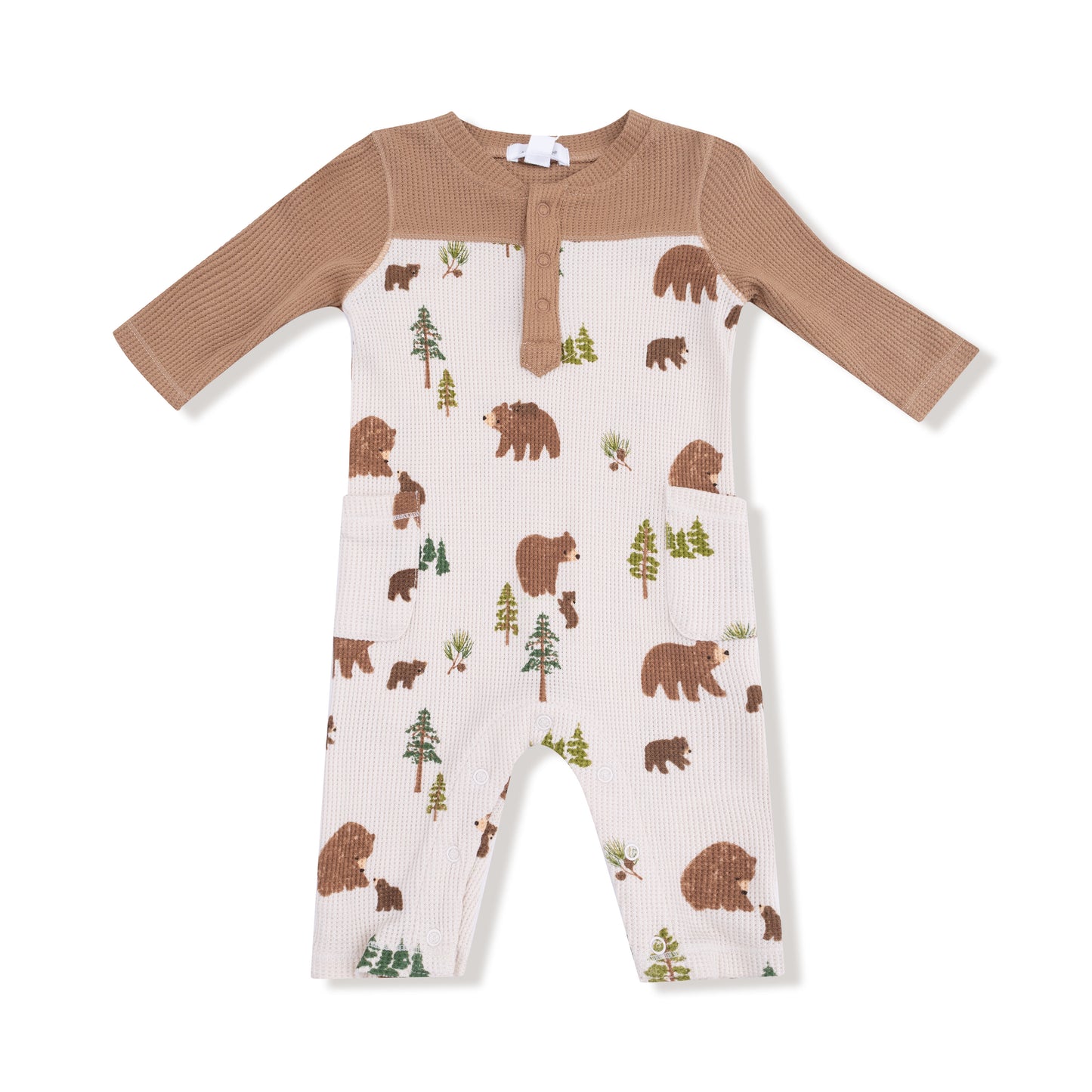 Romper with Contrast Sleeves in our  Sweet Brown Bears print from Angel Dear
