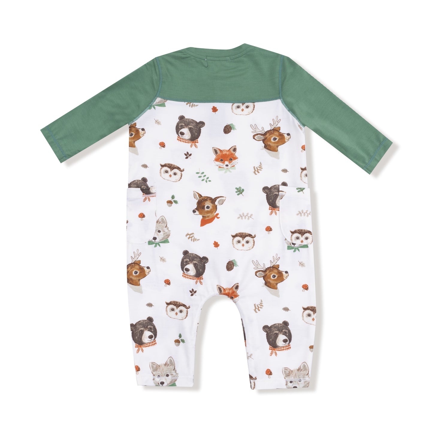 Romper with Contrast Sleeves in our  Woodland Animal Faces print from Angel Dear