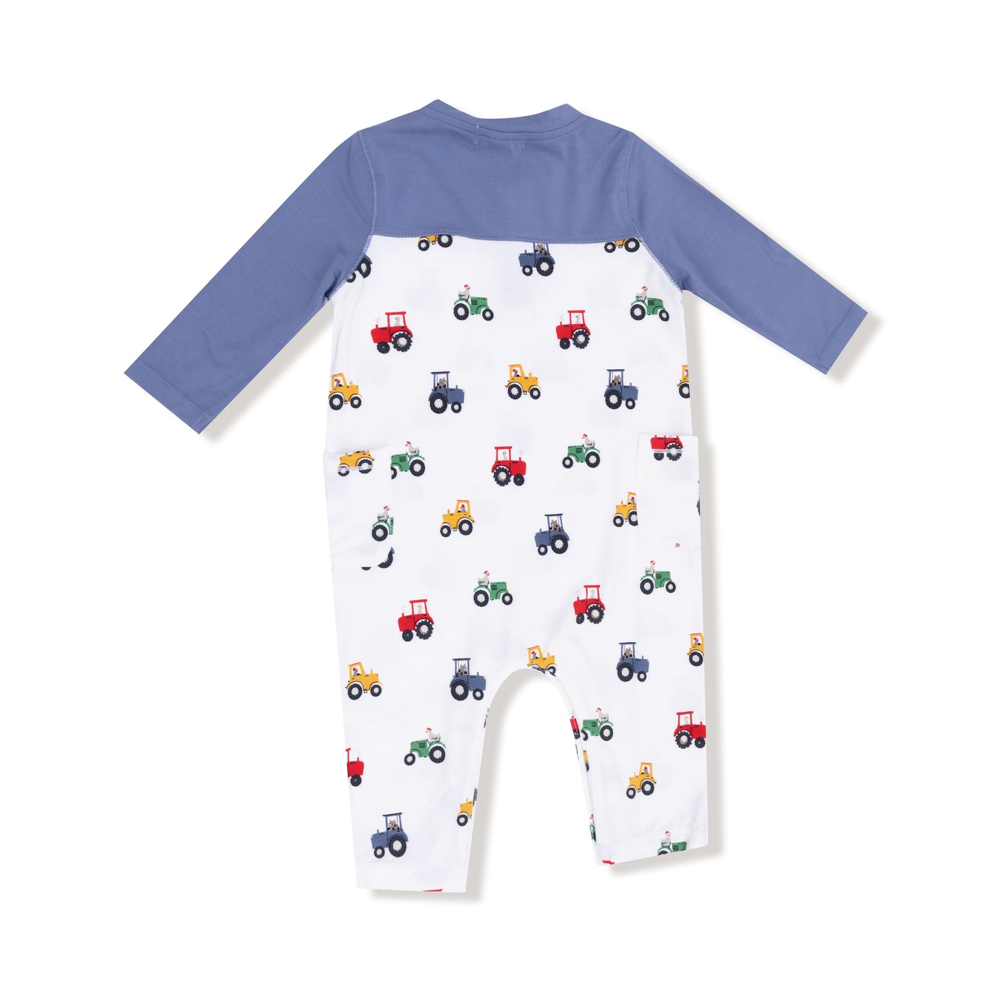 Romper with Contrast Sleeves in our  Mini Tractors print from Angel Dear