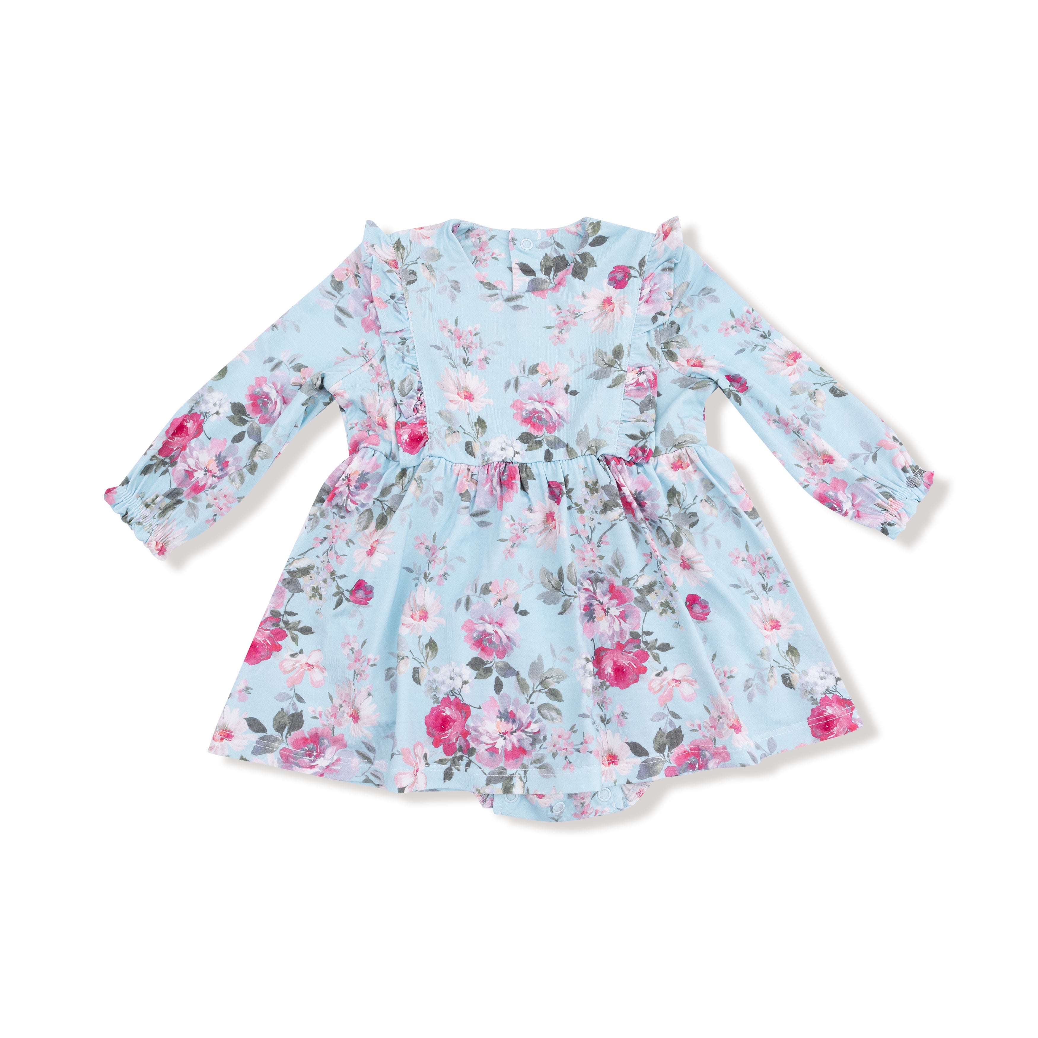 Ruffle Long Sleeve Bodysuit Dress in our  Charlotte Floral print from Angel Dear