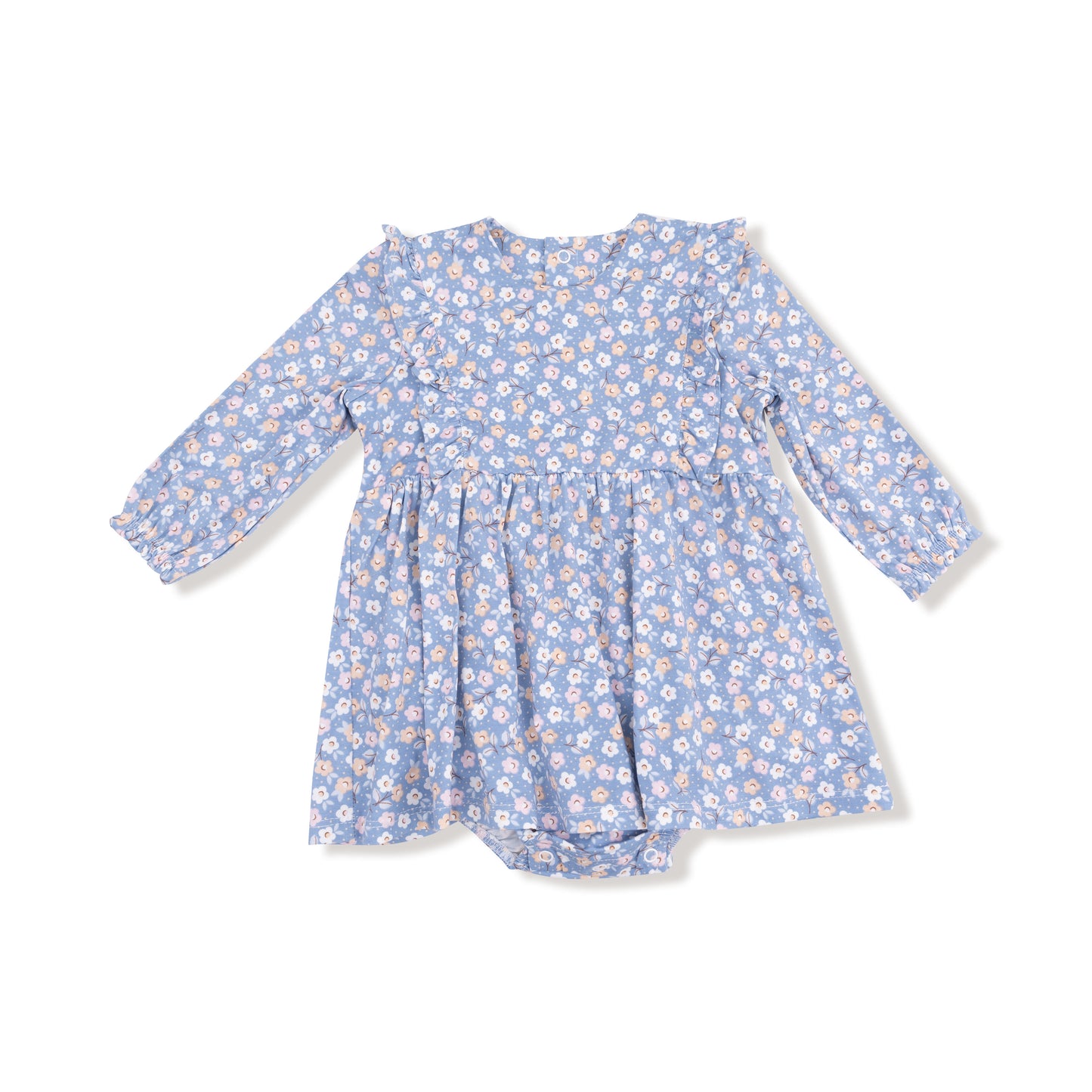 Ruffle Long Sleeve Bodysuit Dress in our  Country Calico print from Angel Dear
