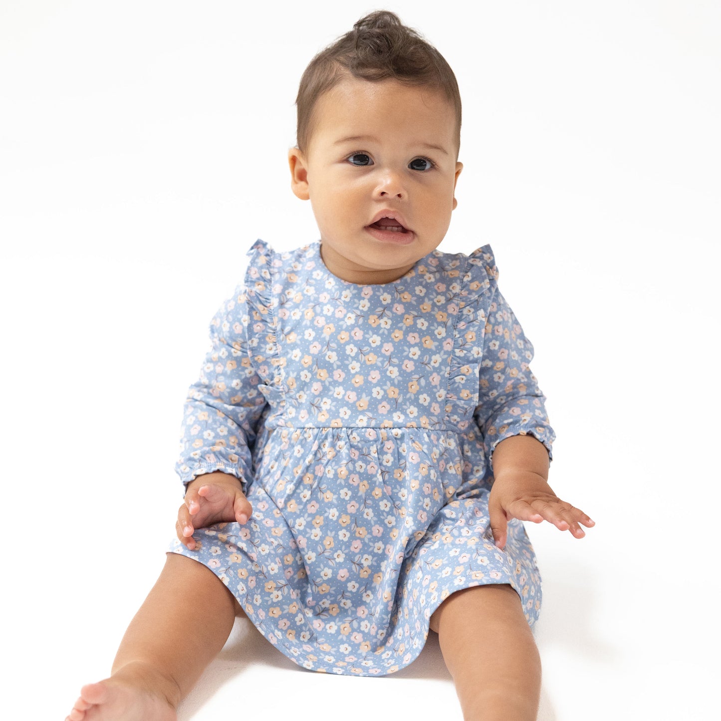 Ruffle Long Sleeve Bodysuit Dress in our  Country Calico print from Angel Dear