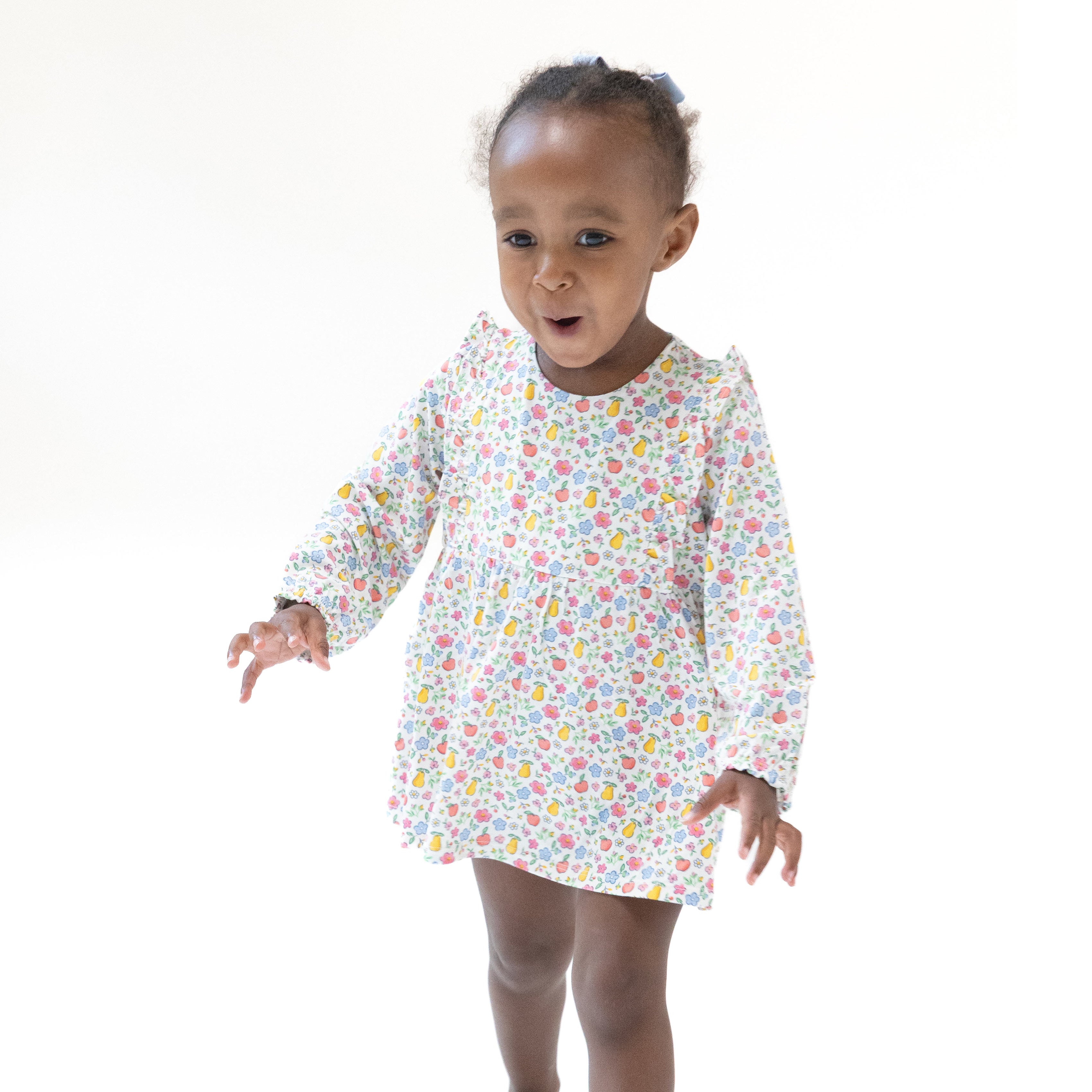 Ruffle Long Sleeve Bodysuit in our  Fall Fruit Floral print from Angel Dear