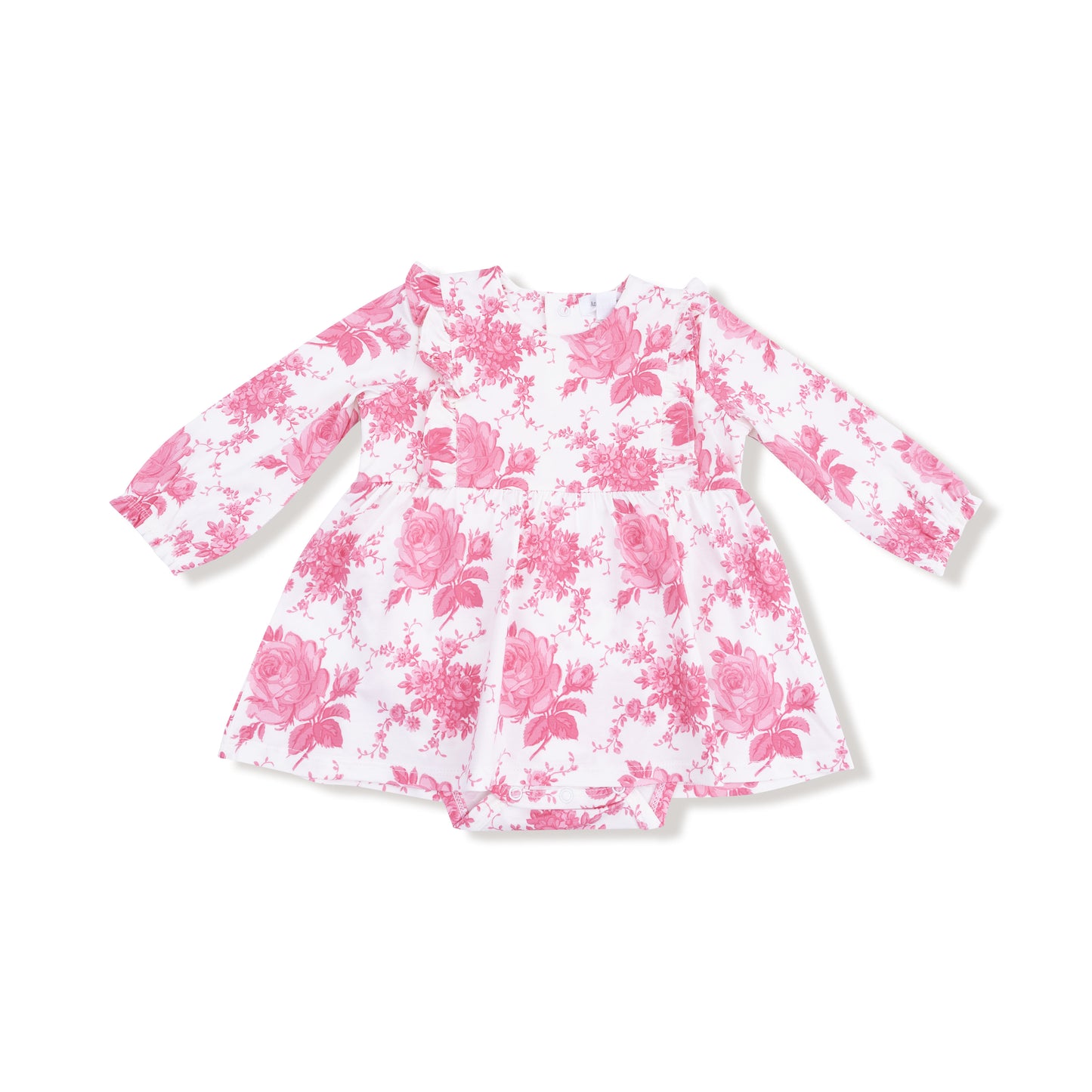 Ruffle Long Sleeve Bodysuit Dress in our  Vintage Pink Roses print from Angel Dear
