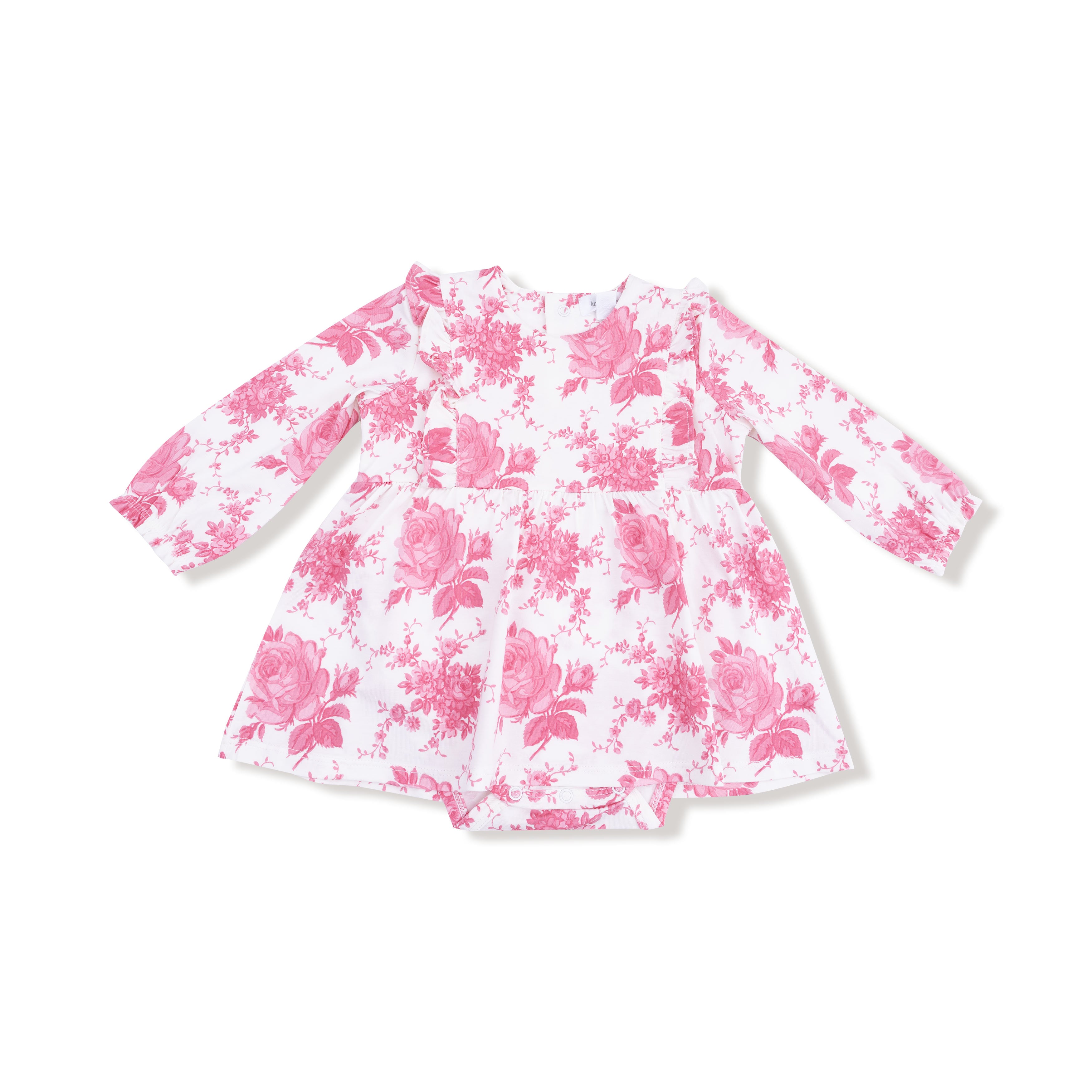 Ruffle Long Sleeve Bodysuit Dress in our  Vintage Pink Roses print from Angel Dear