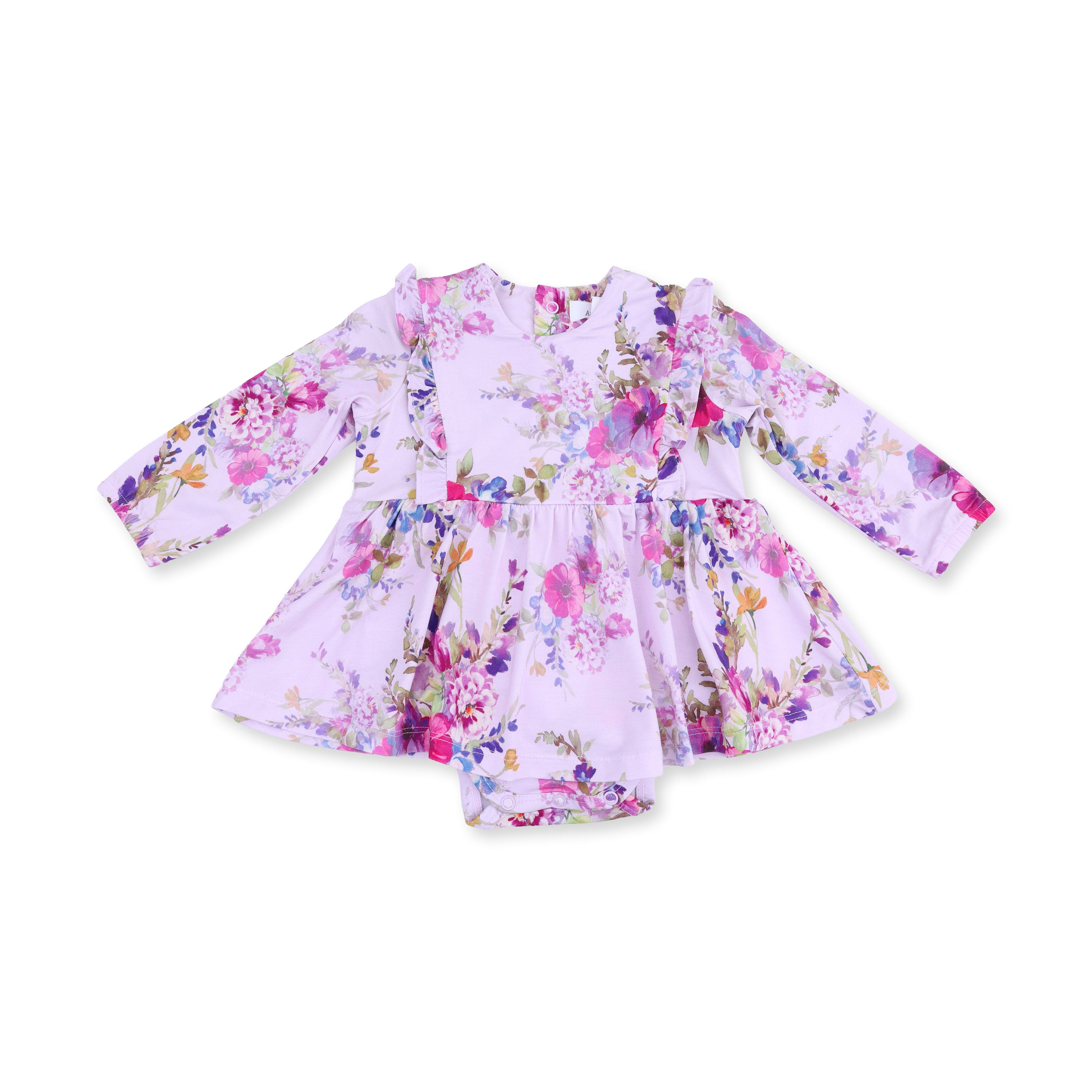 Dahlia Floral - Long Sleeve Ruffle Bodysuit Dress