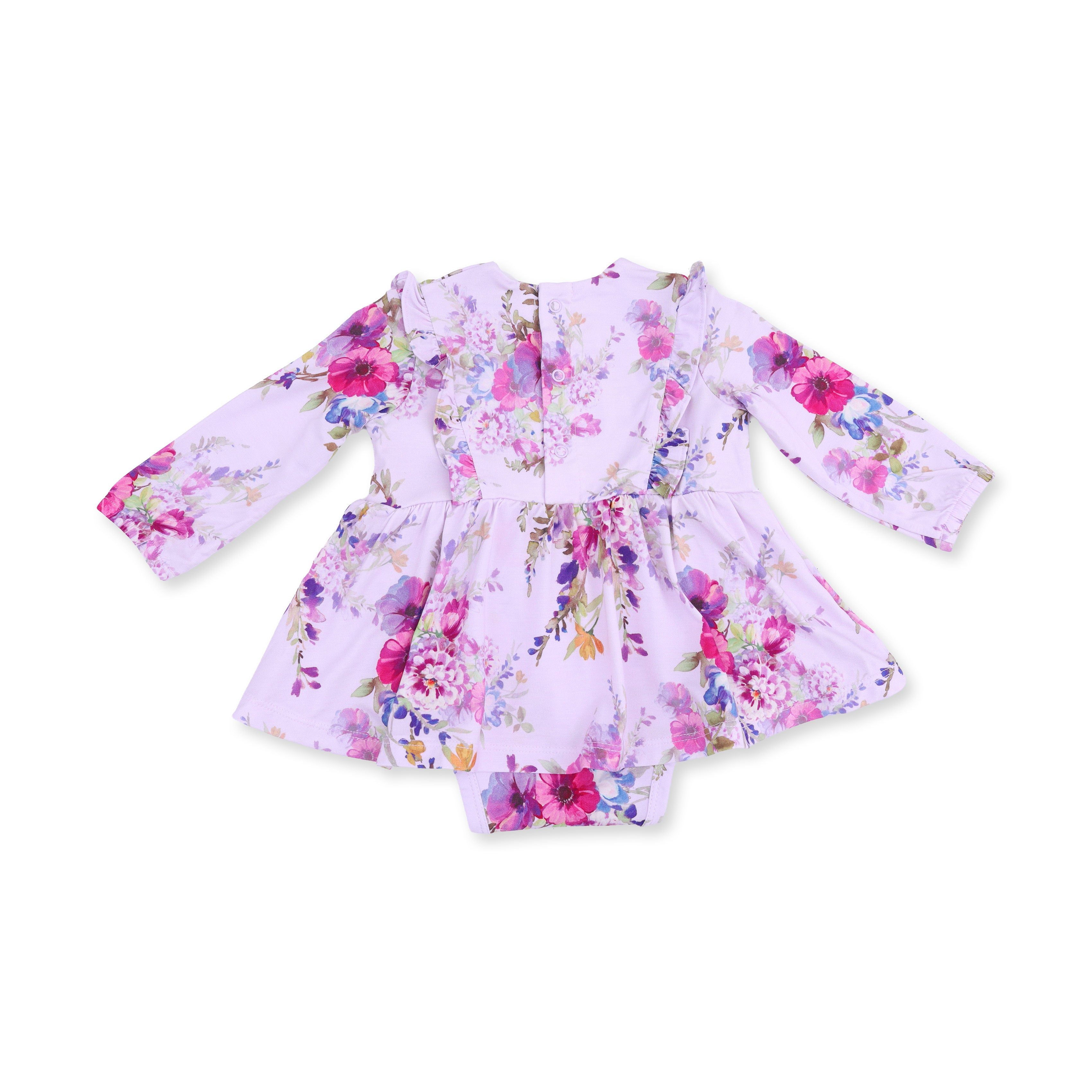 Dahlia Floral - Long Sleeve Ruffle Bodysuit Dress