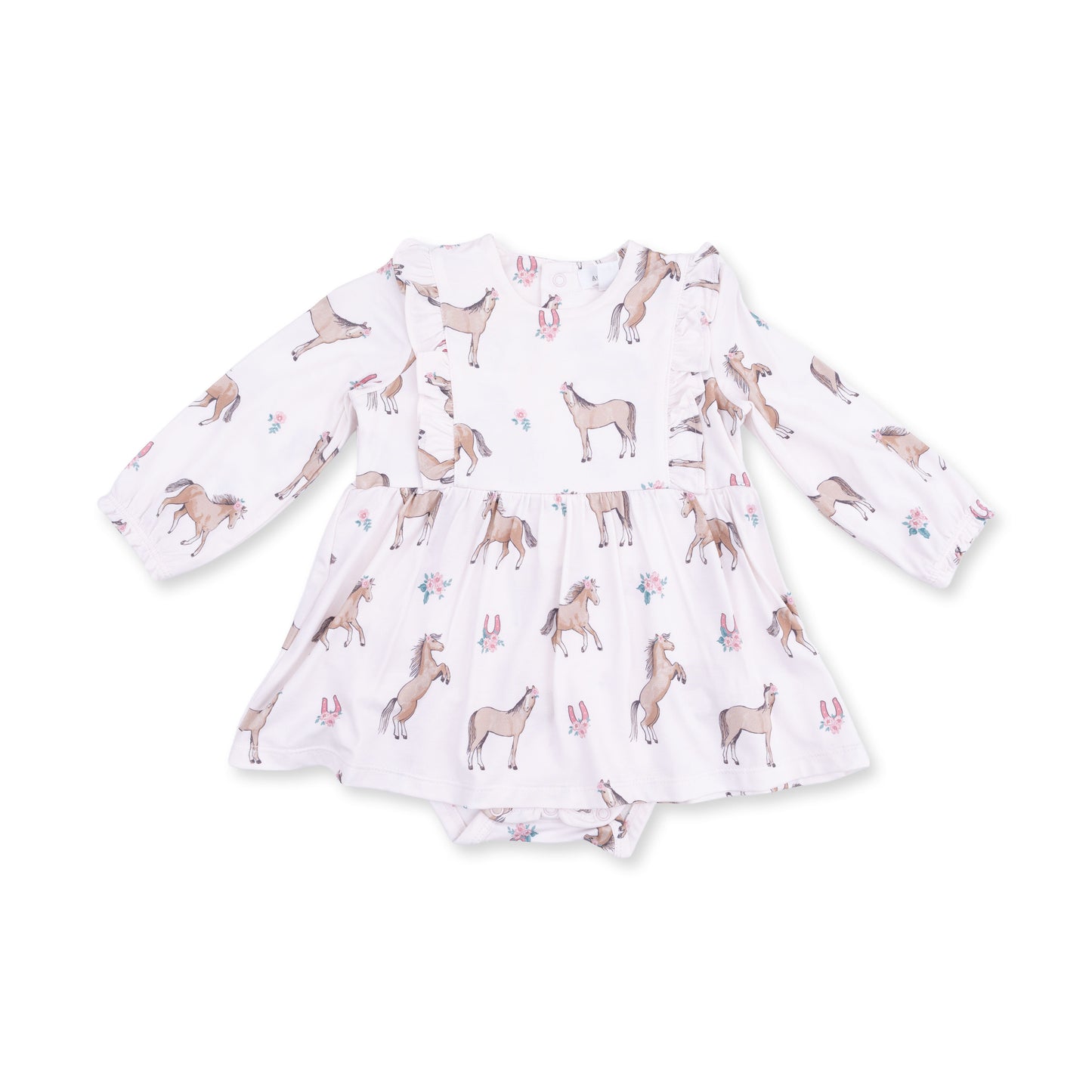 I Love Horses - Long Sleeve Ruffle Bodysuit Dress