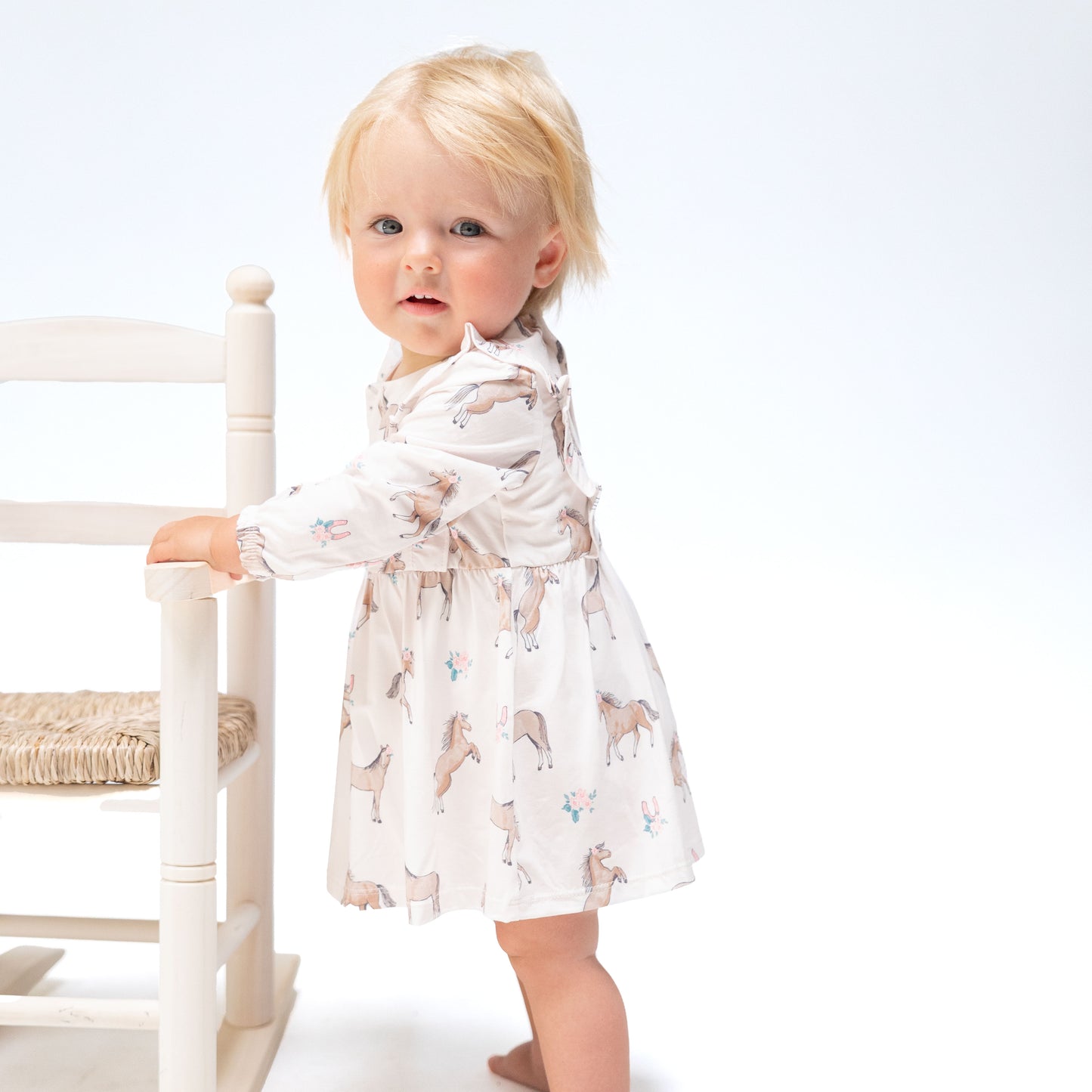 I Love Horses - Long Sleeve Ruffle Bodysuit Dress