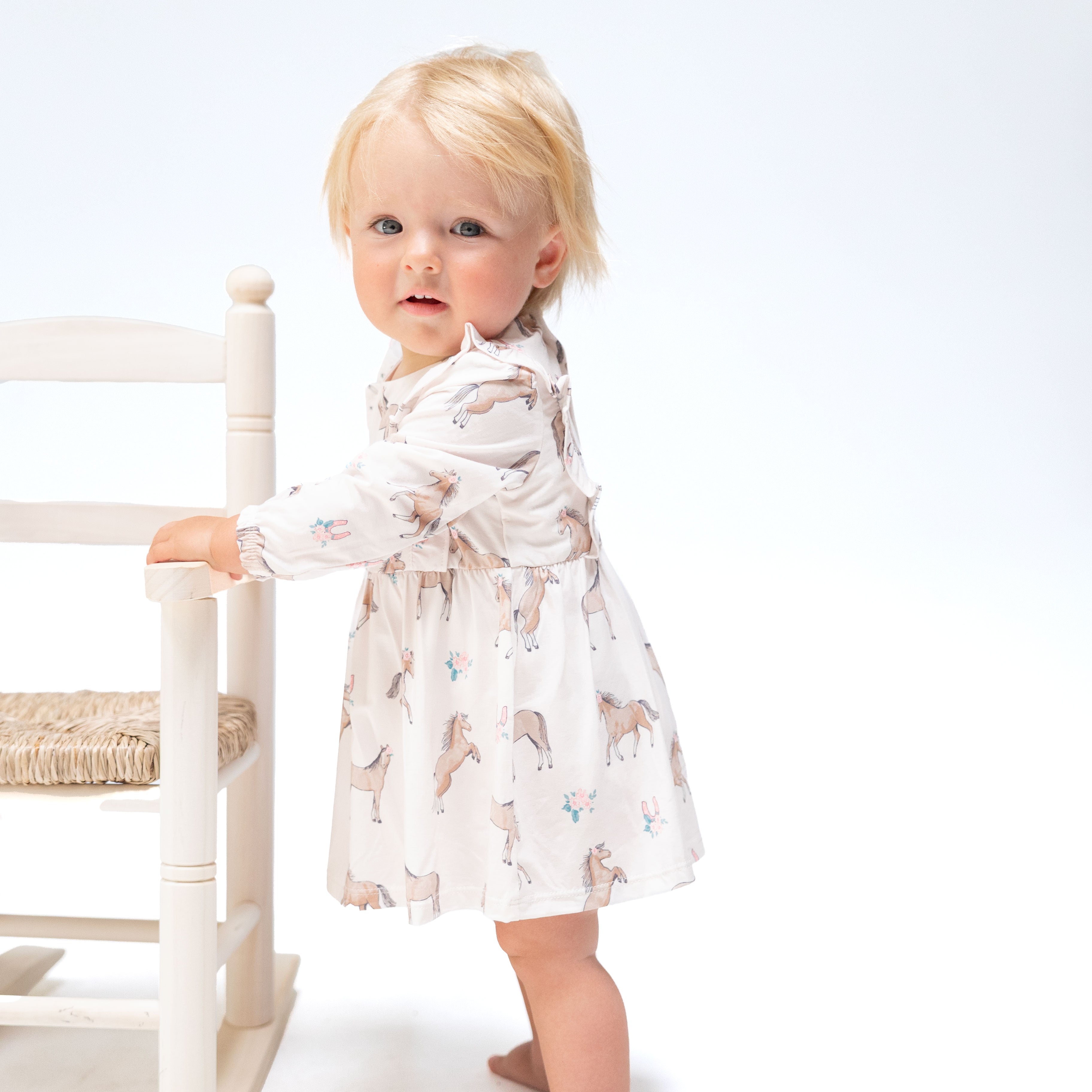 I Love Horses - Long Sleeve Ruffle Bodysuit Dress