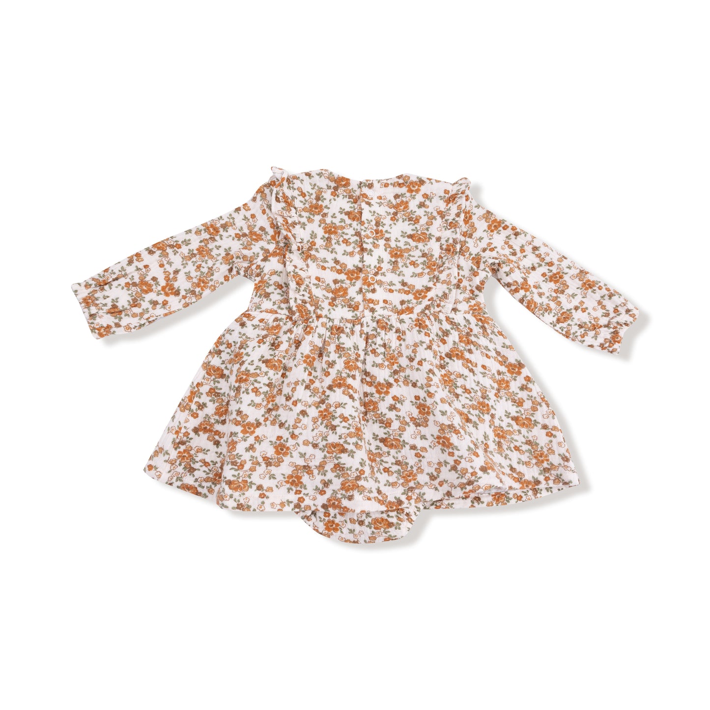 Ruffle Long Sleeve Bubble with Skirt in our  Prairie Calico print from Angel Dear