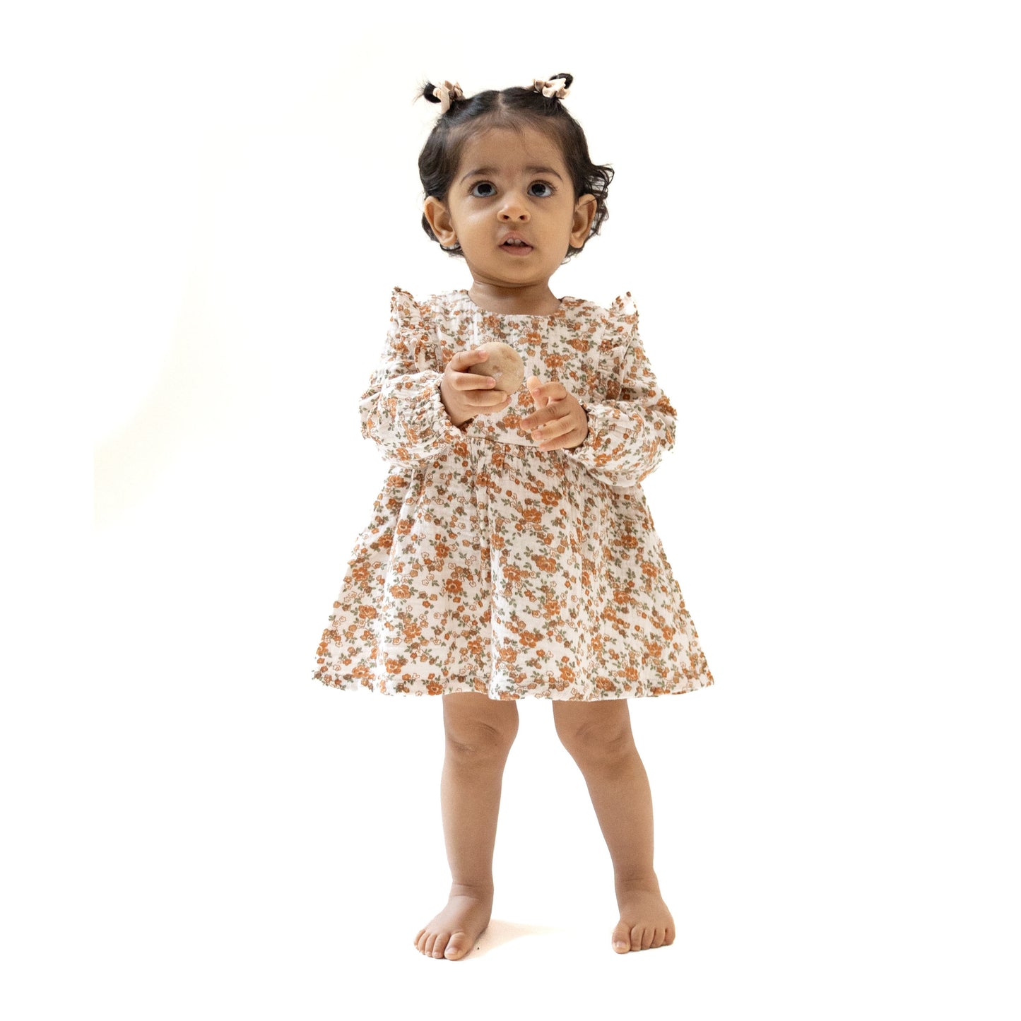 Ruffle Long Sleeve Bubble with Skirt in our  Prairie Calico print from Angel Dear