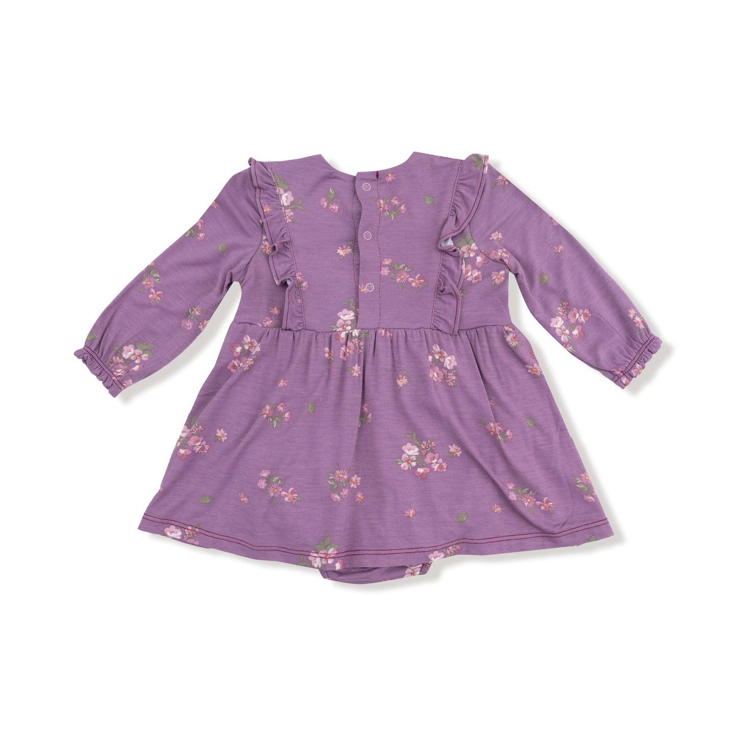 Ruffle Long Sleeve Bubble with Skirt in our  Woodsorrel print from Angel Dear