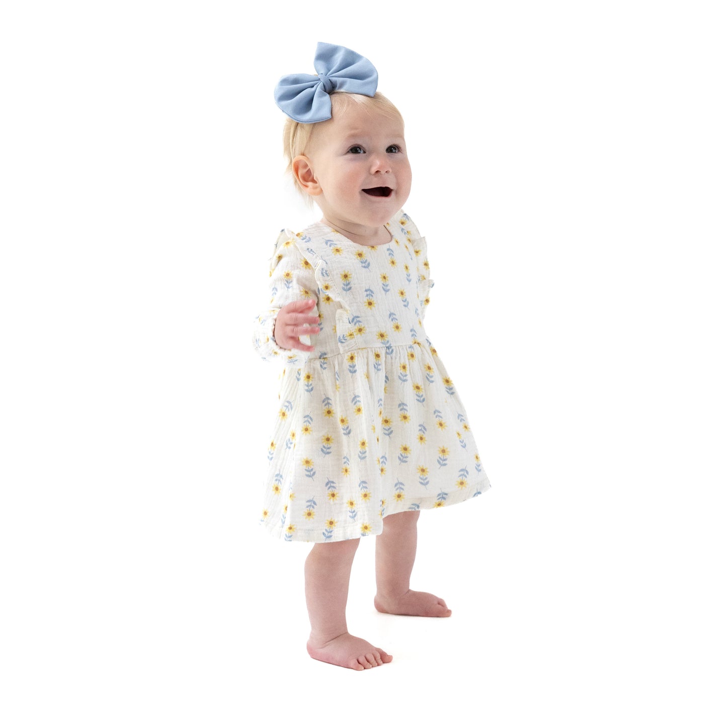 Ruffle Long Sleeve Bubble with Skirt in our  Western Sunflower print from Angel Dear