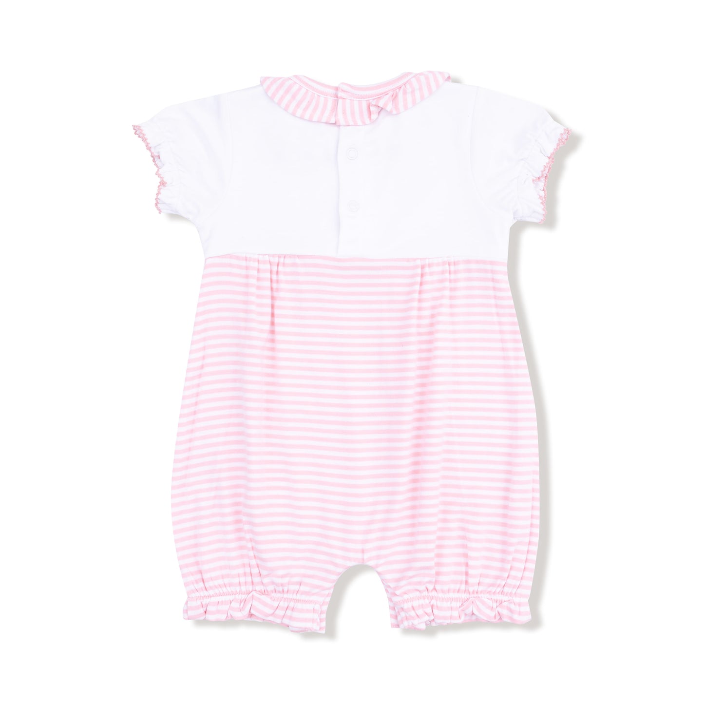 Ruffle Collar Romper with Piping and Picot in our  Baby Golf Carts - Pink print from Angel Dear