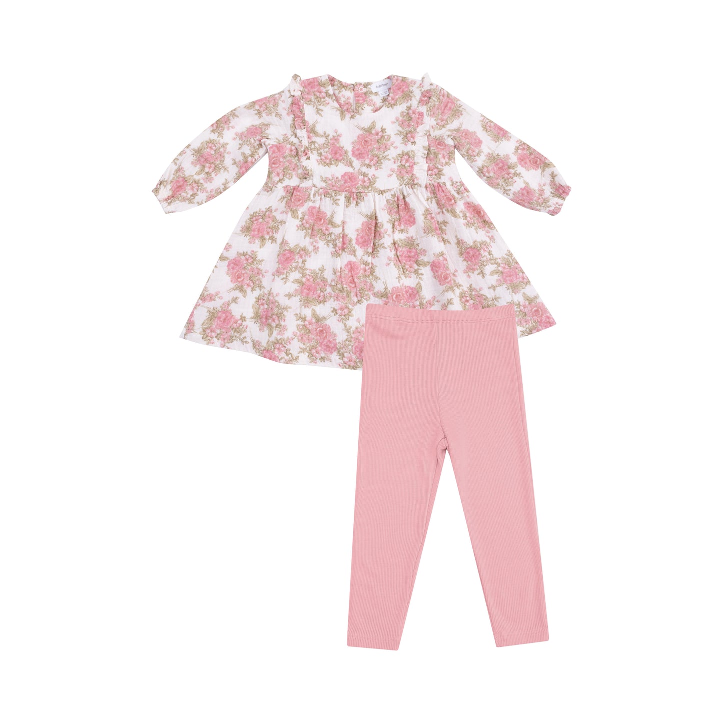 Ruffle Long Sleeve Dress and Ribbed Legging in our  Heirloom Bouquets print from Angel Dear